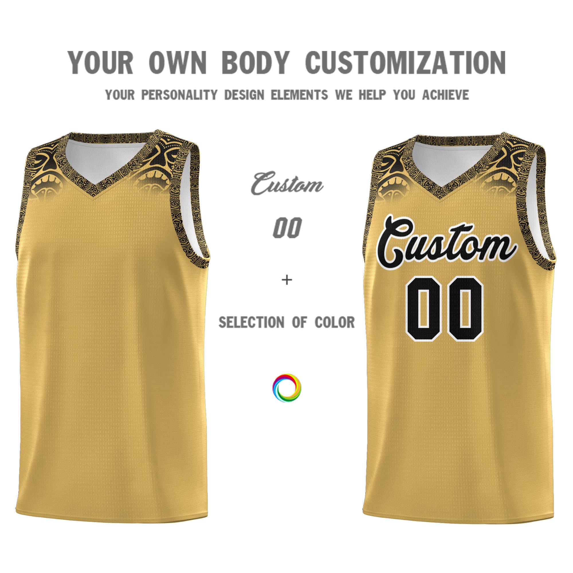 Custom Old Gold Black Personalized Indians Print Kits Sports Uniform Basketball Jersey|KXKSHOP