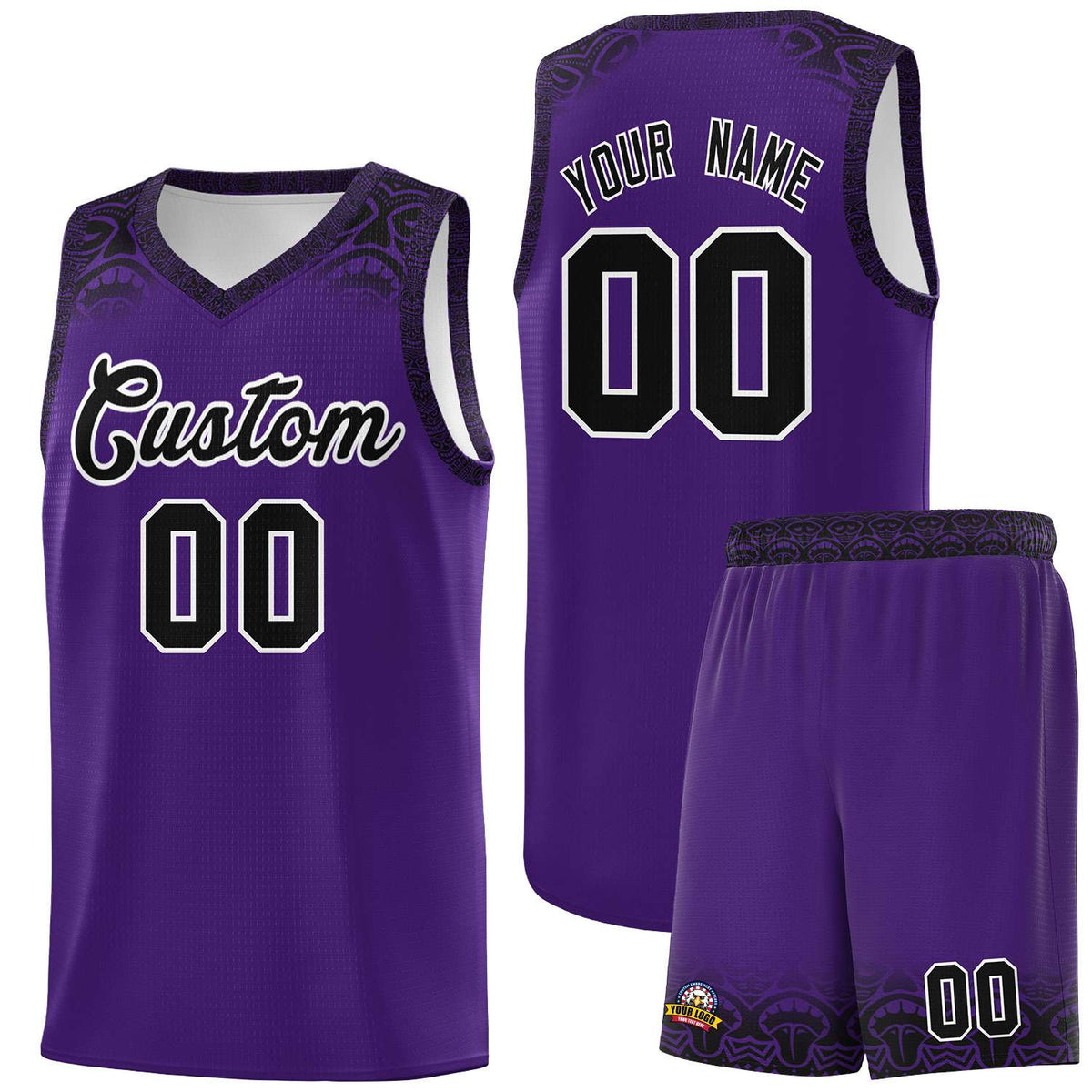 Custom Purple Black Personalized Indians Print Kits Sports Uniform Basketball Jersey|KXKSHOP