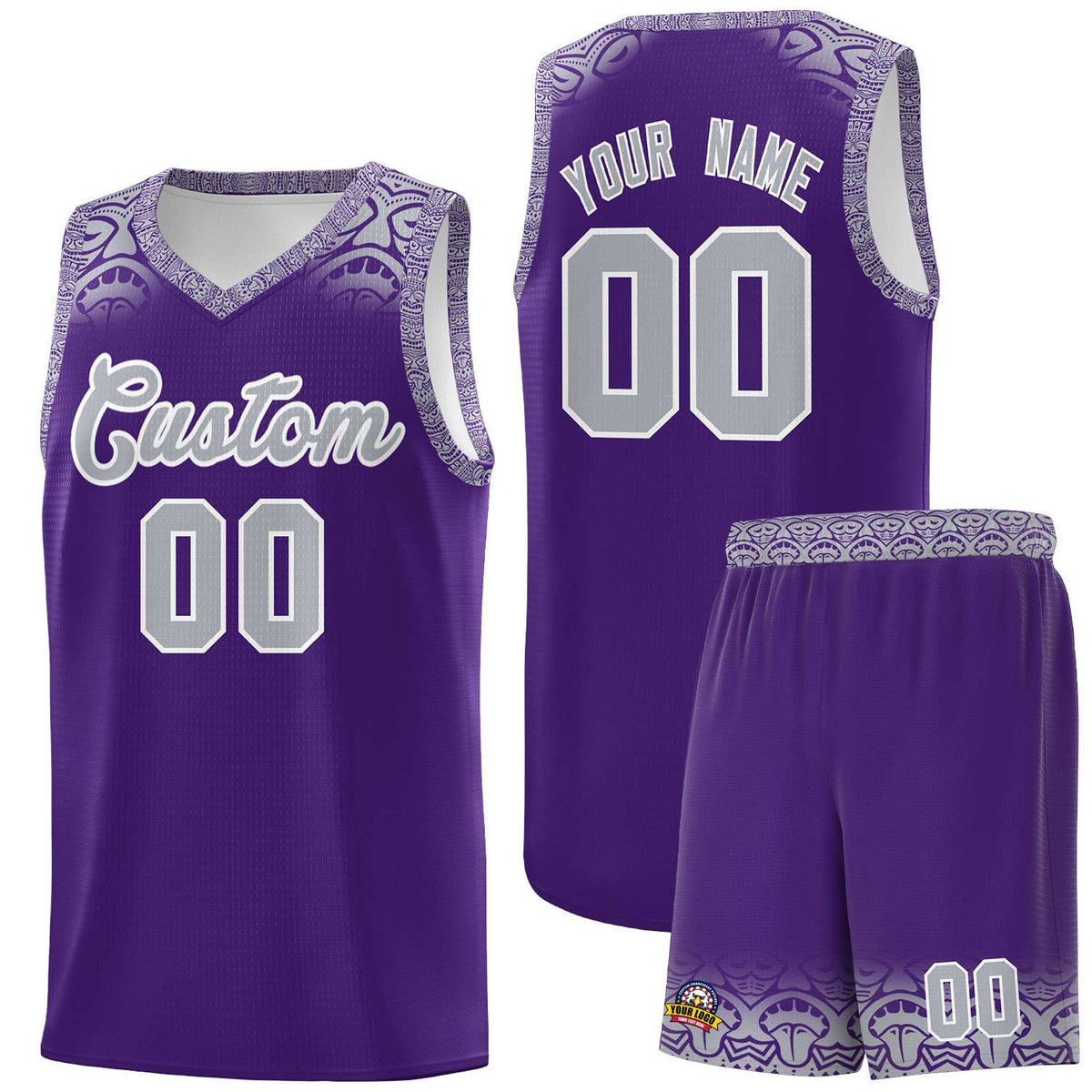 Custom Purple Gray Personalized Indians Print Kits Sports Uniform Basketball Jersey|KXKSHOP
