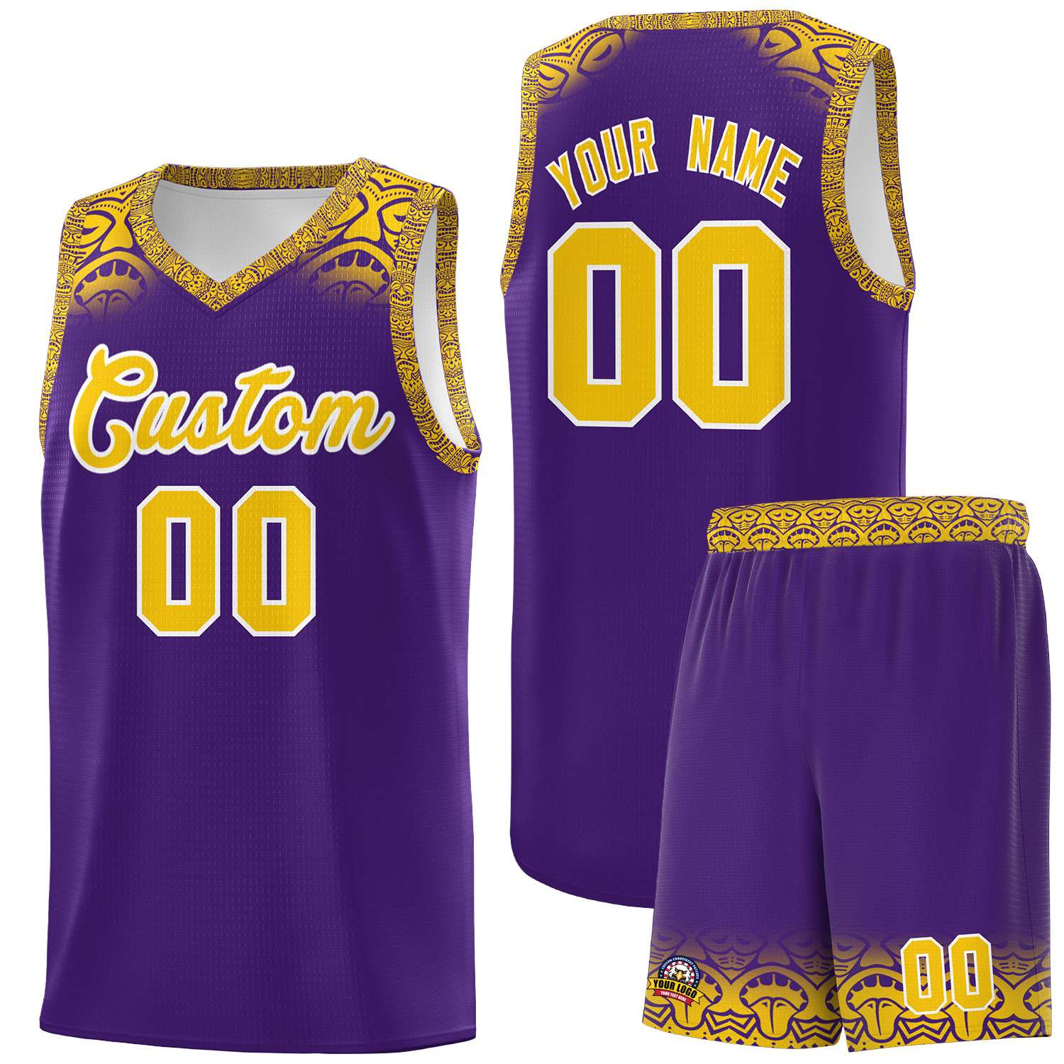 Custom Purple Gold Personalized Indians Print Kits Sports Uniform Basketball Jersey|KXKSHOP