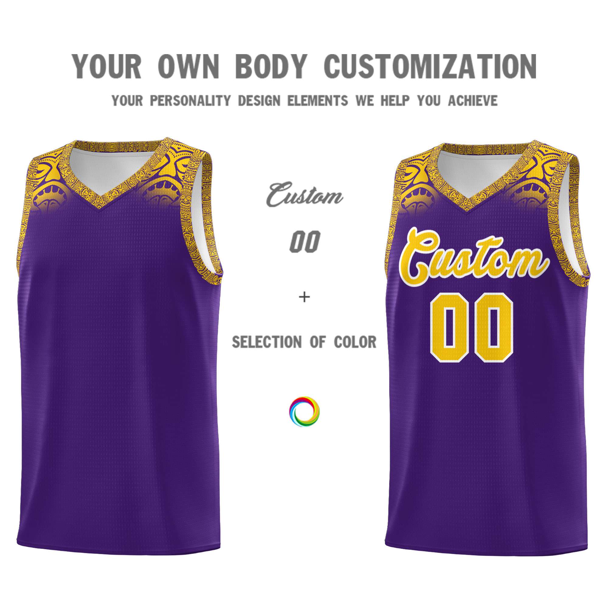 Custom Purple Gold Personalized Indians Print Kits Sports Uniform Basketball Jersey|KXKSHOP