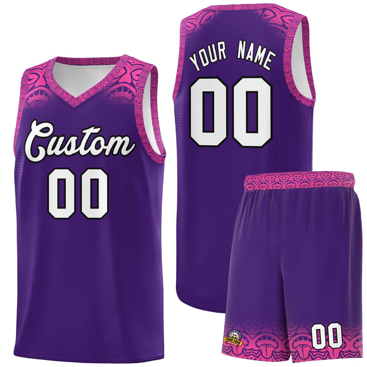 Custom Purple Pink Personalized Indians Print Kits Sports Uniform Basketball Jersey|KXKSHOP