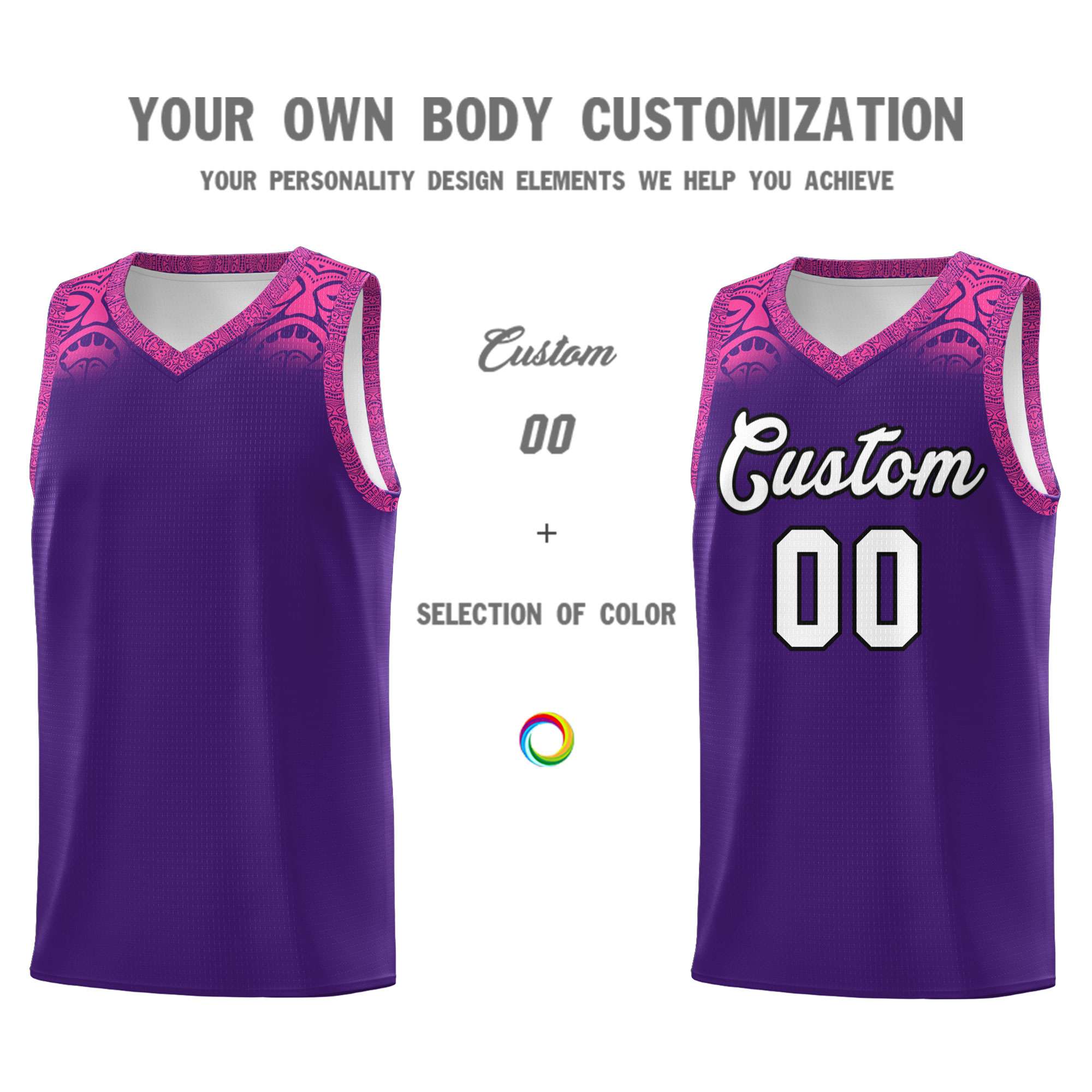 Custom Purple Pink Personalized Indians Print Kits Sports Uniform Basketball Jersey|KXKSHOP