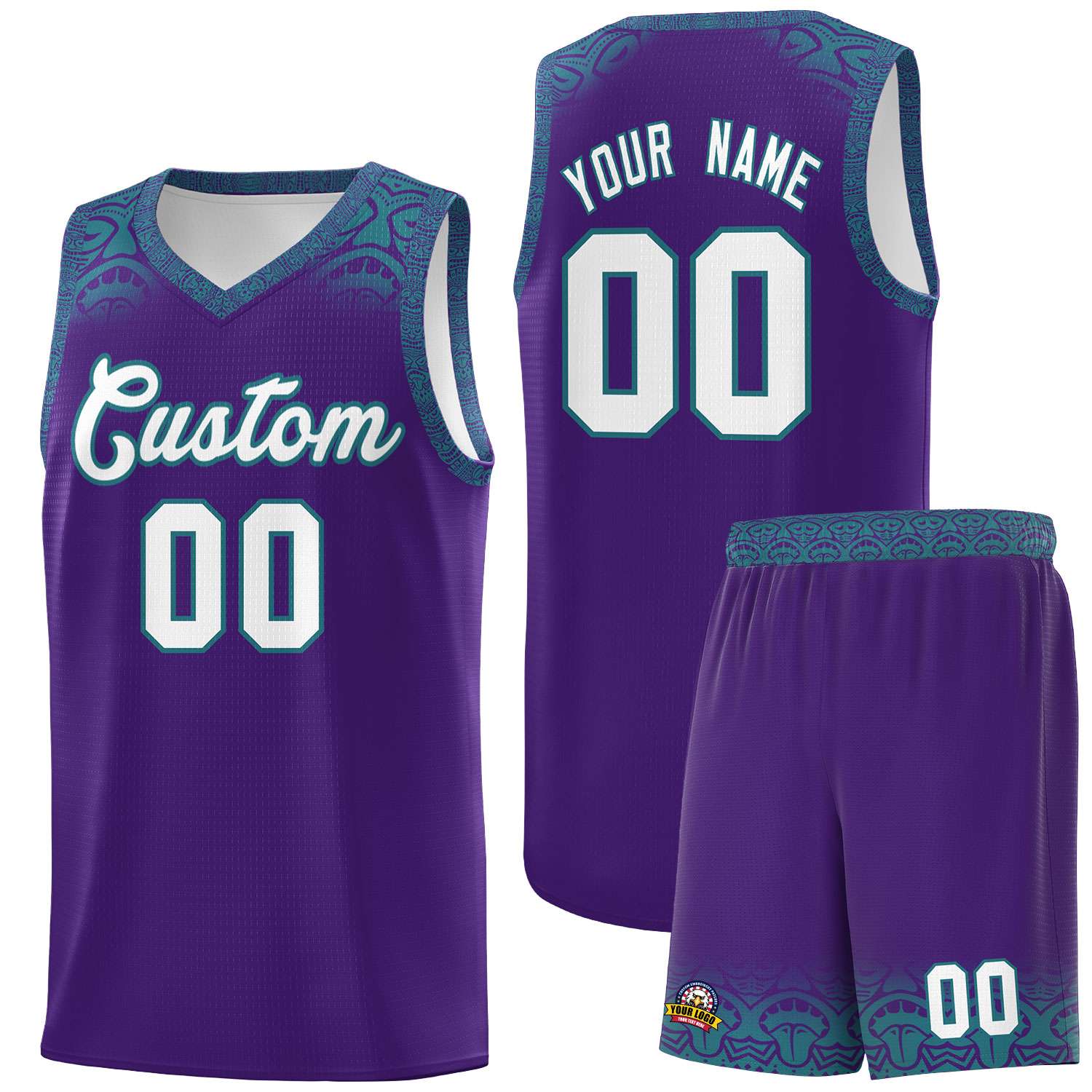Custom Purple Aqua Personalized Indians Print Kits Sports Uniform Basketball Jersey|KXKSHOP