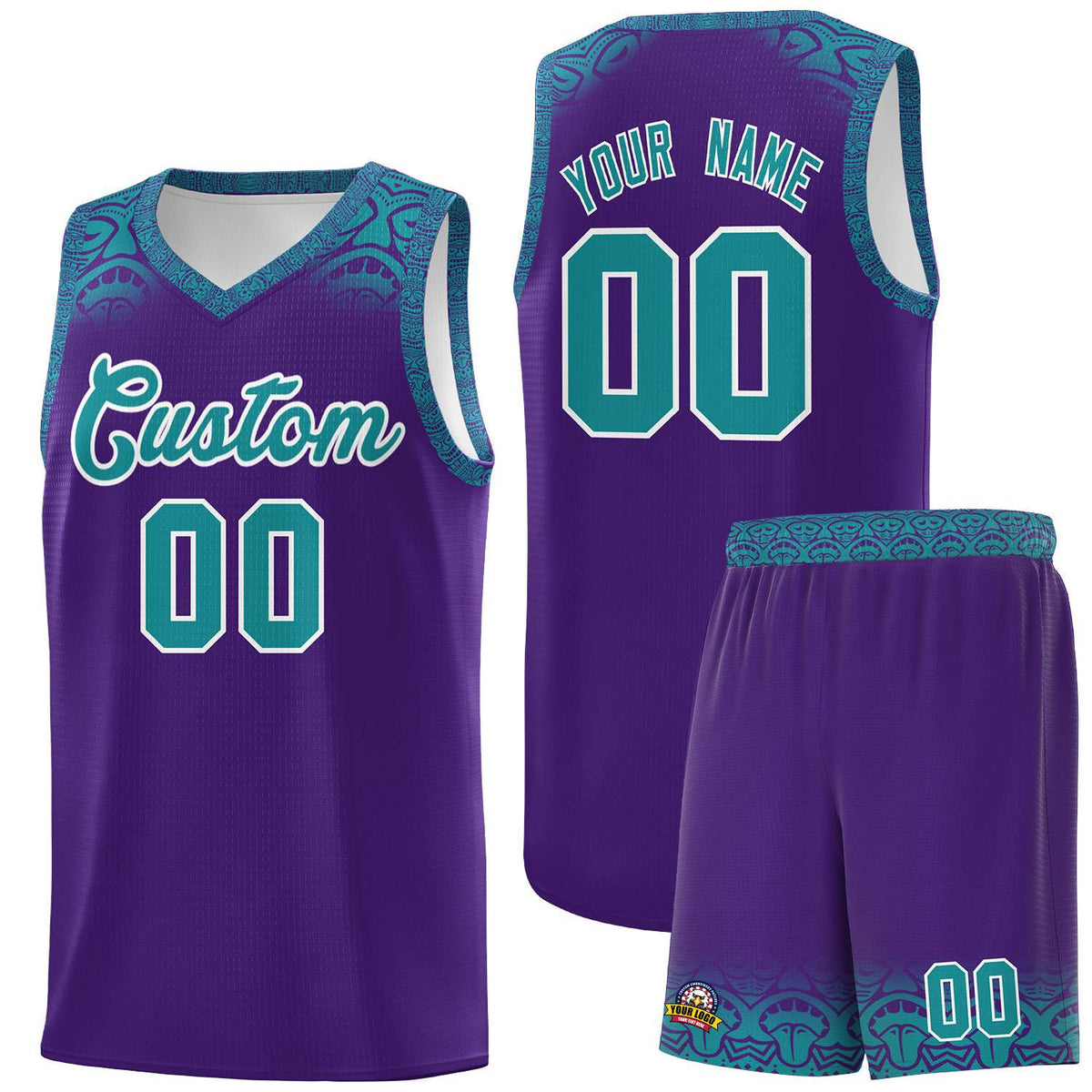 Custom Purple Aqua Personalized Indians Print Kits Sports Uniform Basketball Jersey|KXKSHOP