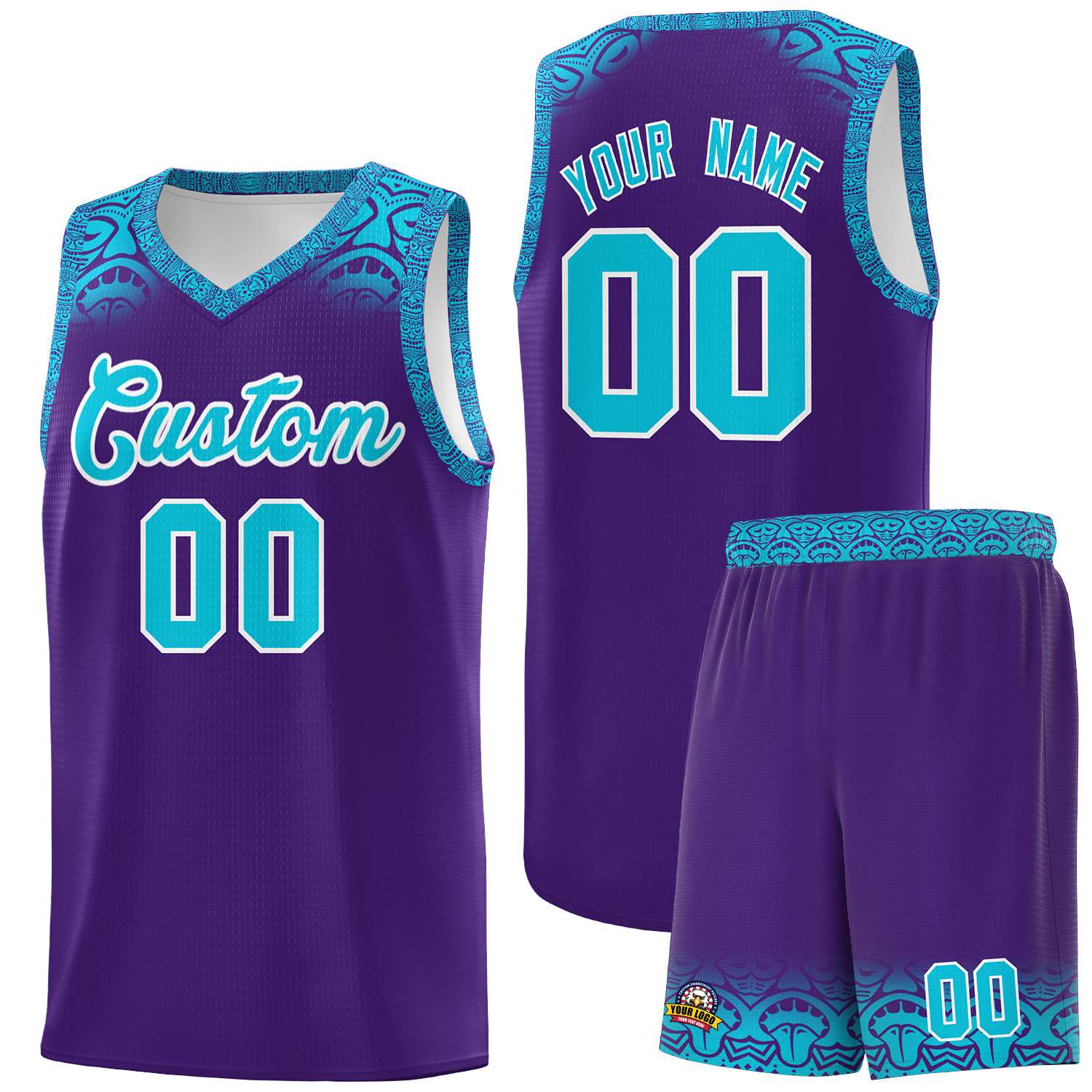 Custom Purple Sky Blue Personalized Indians Print Kits Sports Uniform Basketball Jersey|KXKSHOP