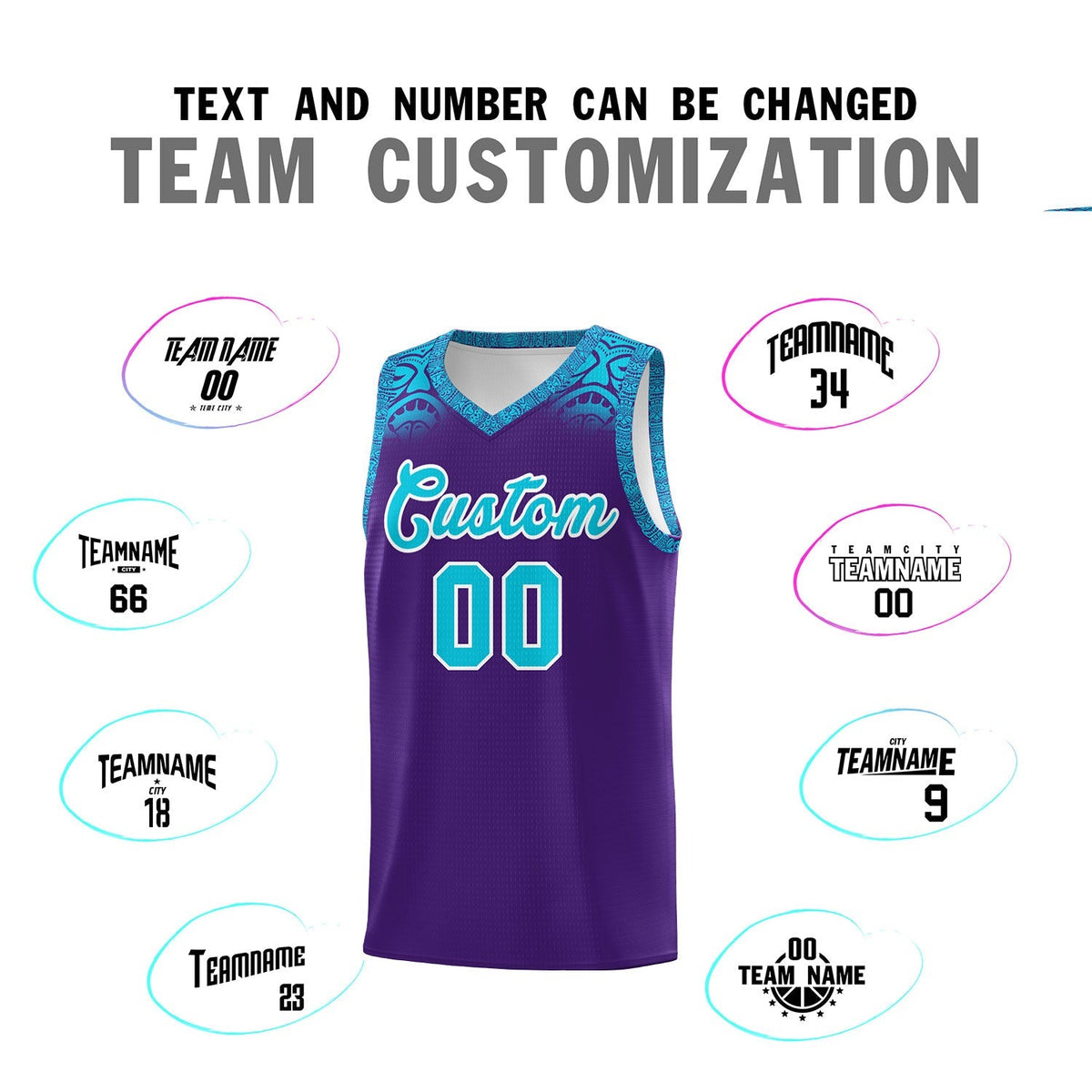 Custom Purple Sky Blue Personalized Indians Print Kits Sports Uniform Basketball Jersey|KXKSHOP