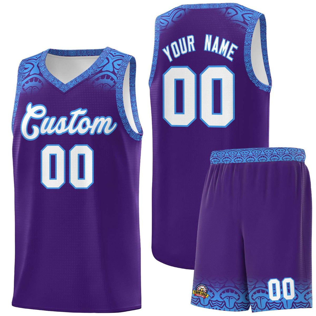 Custom Purple Powder Blue Personalized Indians Print Kits Sports Uniform Basketball Jersey|KXKSHOP