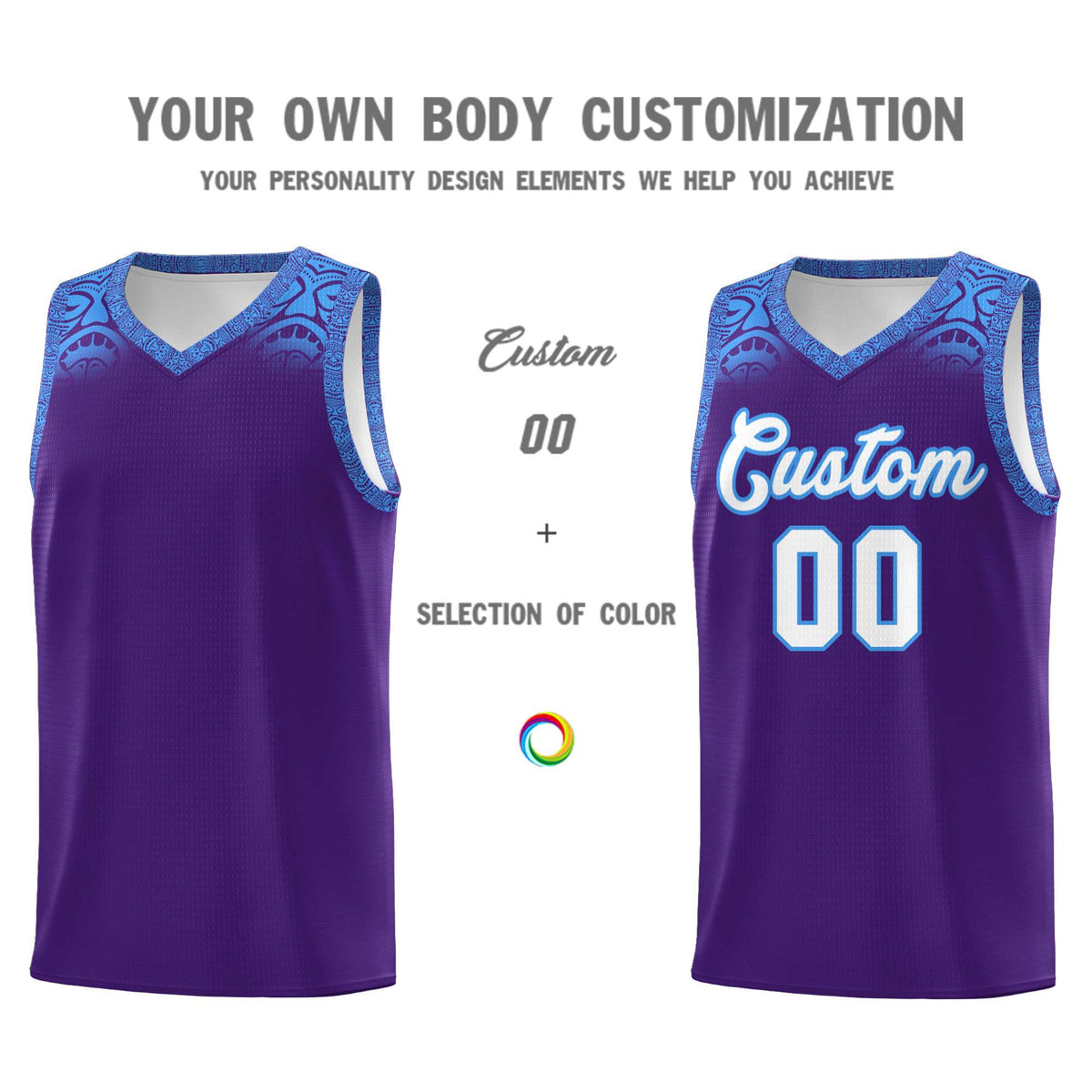 Custom Purple Powder Blue Personalized Indians Print Kits Sports Uniform Basketball Jersey|KXKSHOP