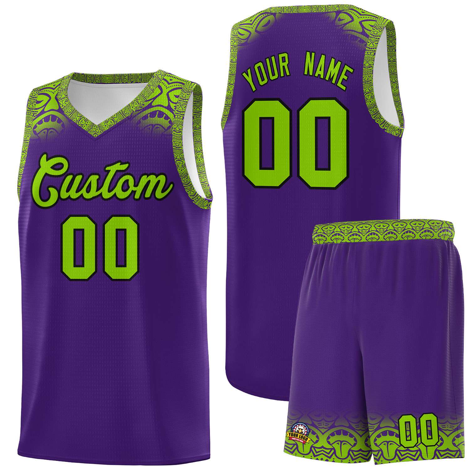 Custom Purple Green Personalized Indians Print Kits Sports Uniform Basketball Jersey|KXKSHOP