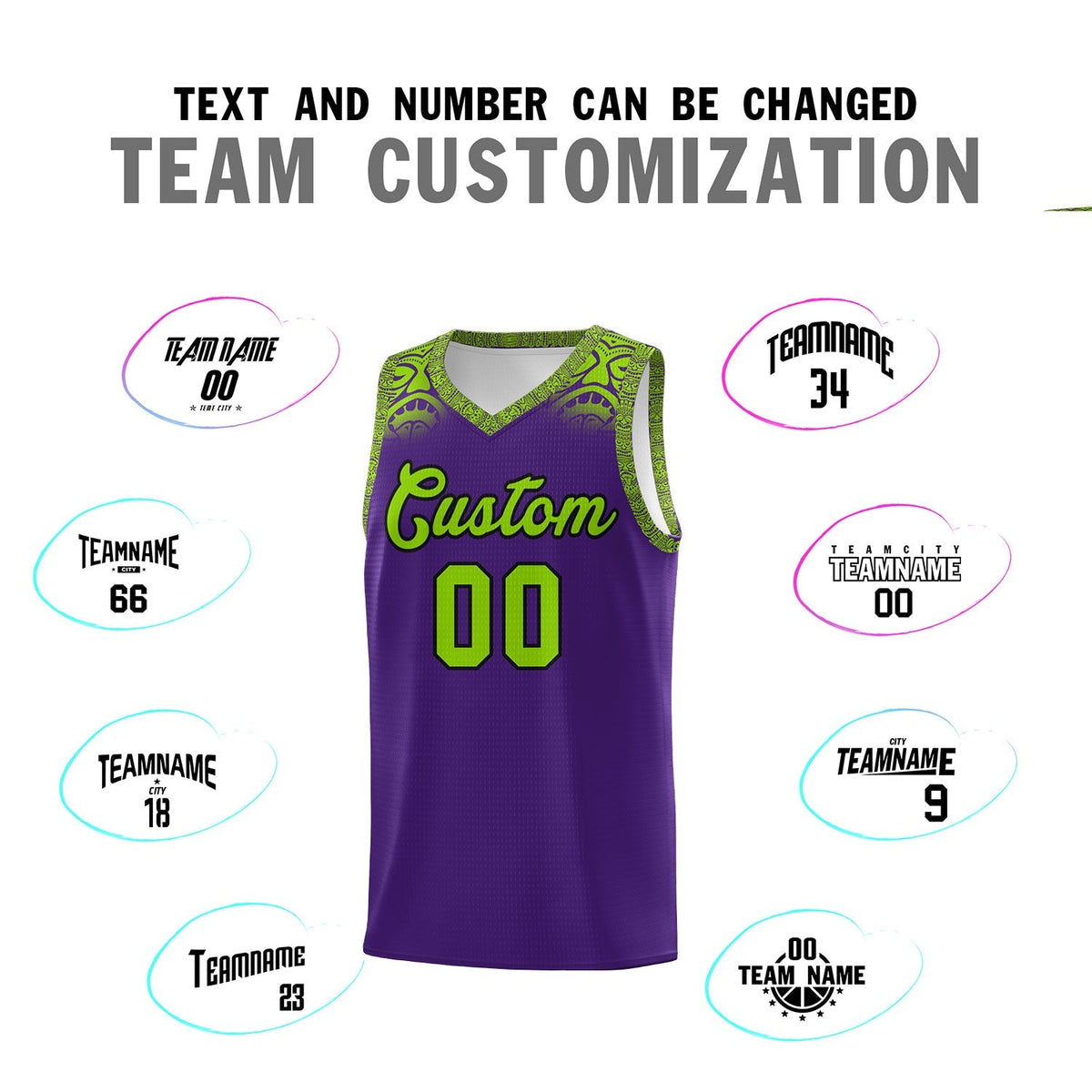 Custom Purple Green Personalized Indians Print Kits Sports Uniform Basketball Jersey|KXKSHOP