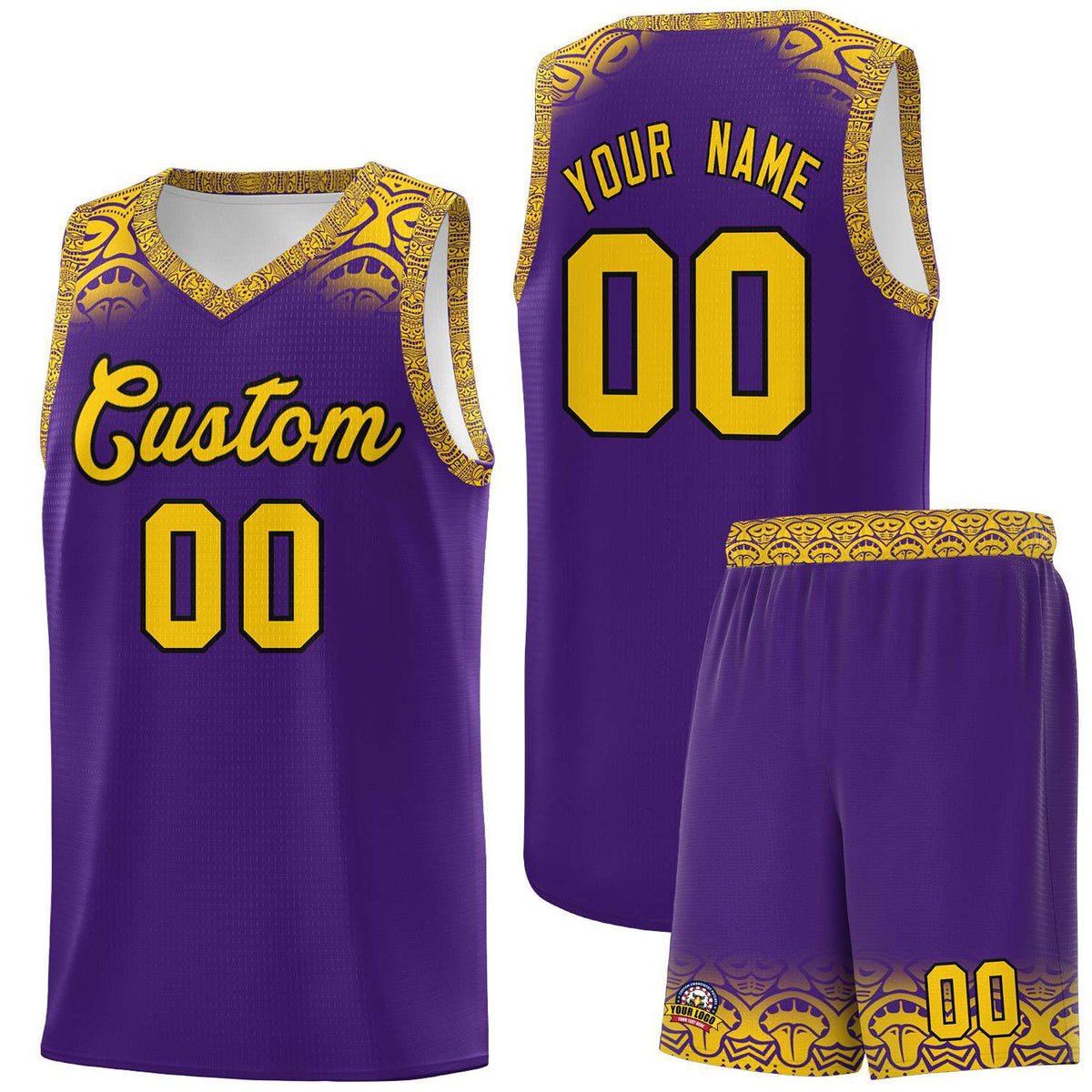 Custom Purple Gold Personalized Indians Print Kits Sports Uniform Basketball Jersey|KXKSHOP