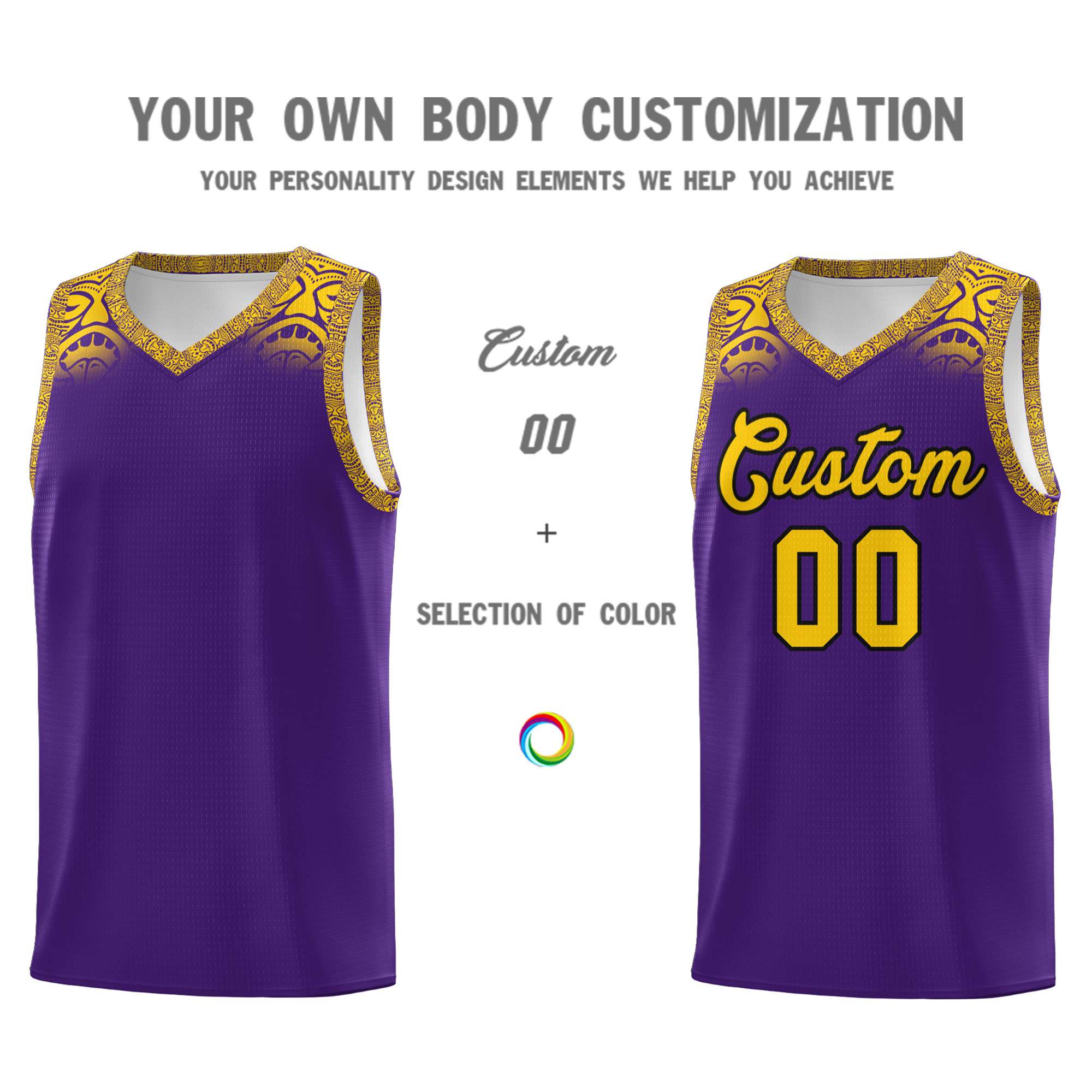 Custom Purple Gold Personalized Indians Print Kits Sports Uniform Basketball Jersey|KXKSHOP
