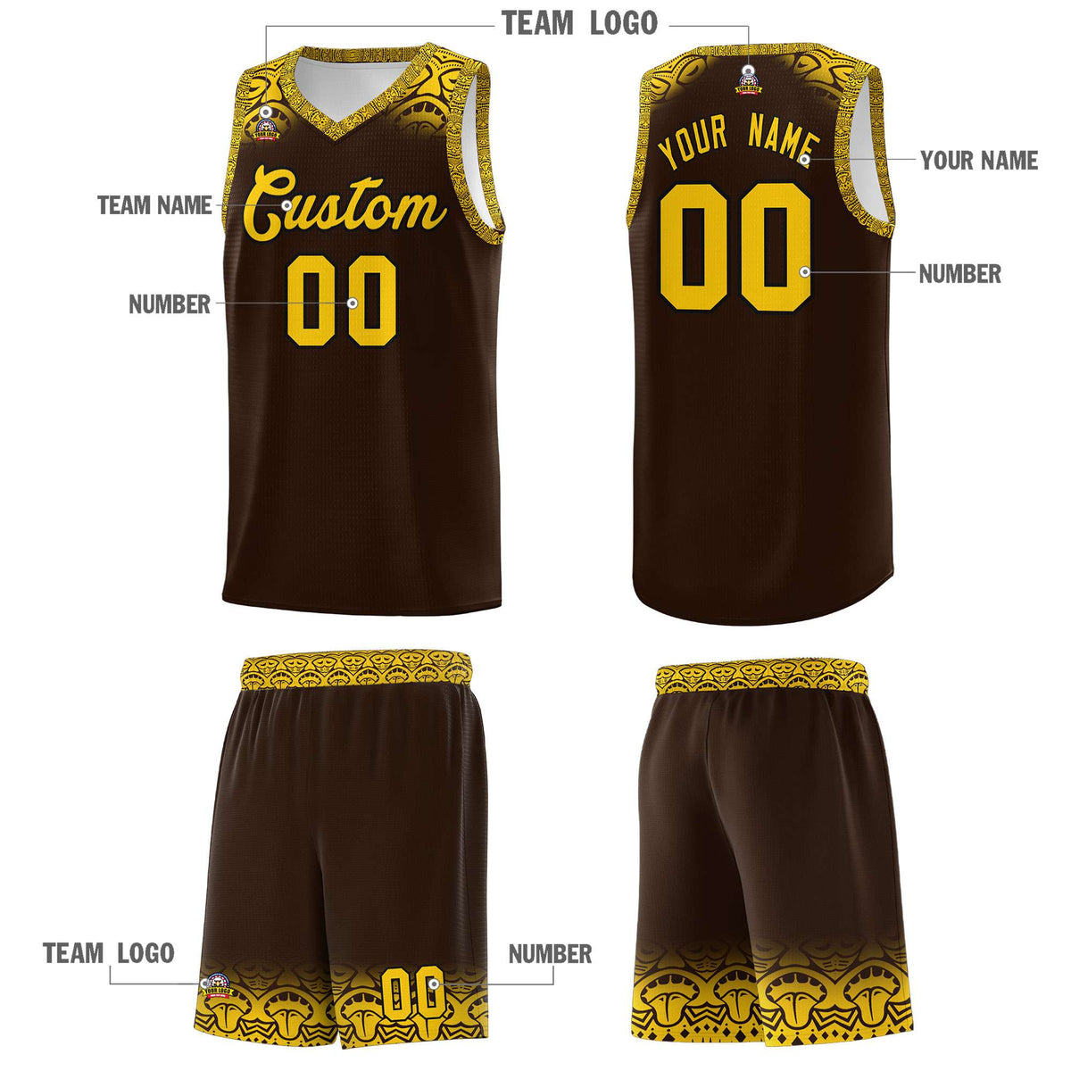 Custom Brown Gold Personalized Indians Print Kits Sports Uniform Basketball Jersey|KXKSHOP