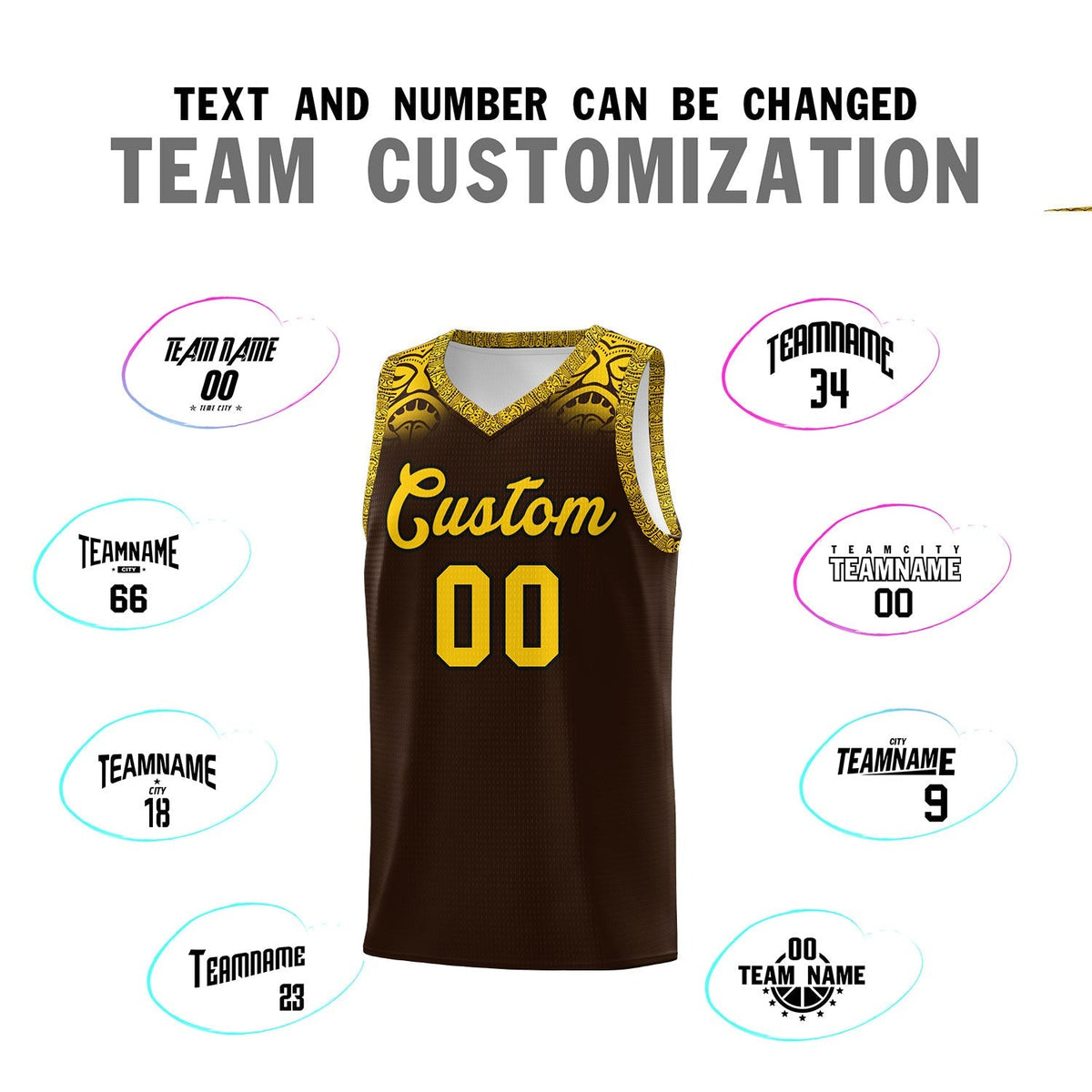 Custom Brown Gold Personalized Indians Print Kits Sports Uniform Basketball Jersey|KXKSHOP