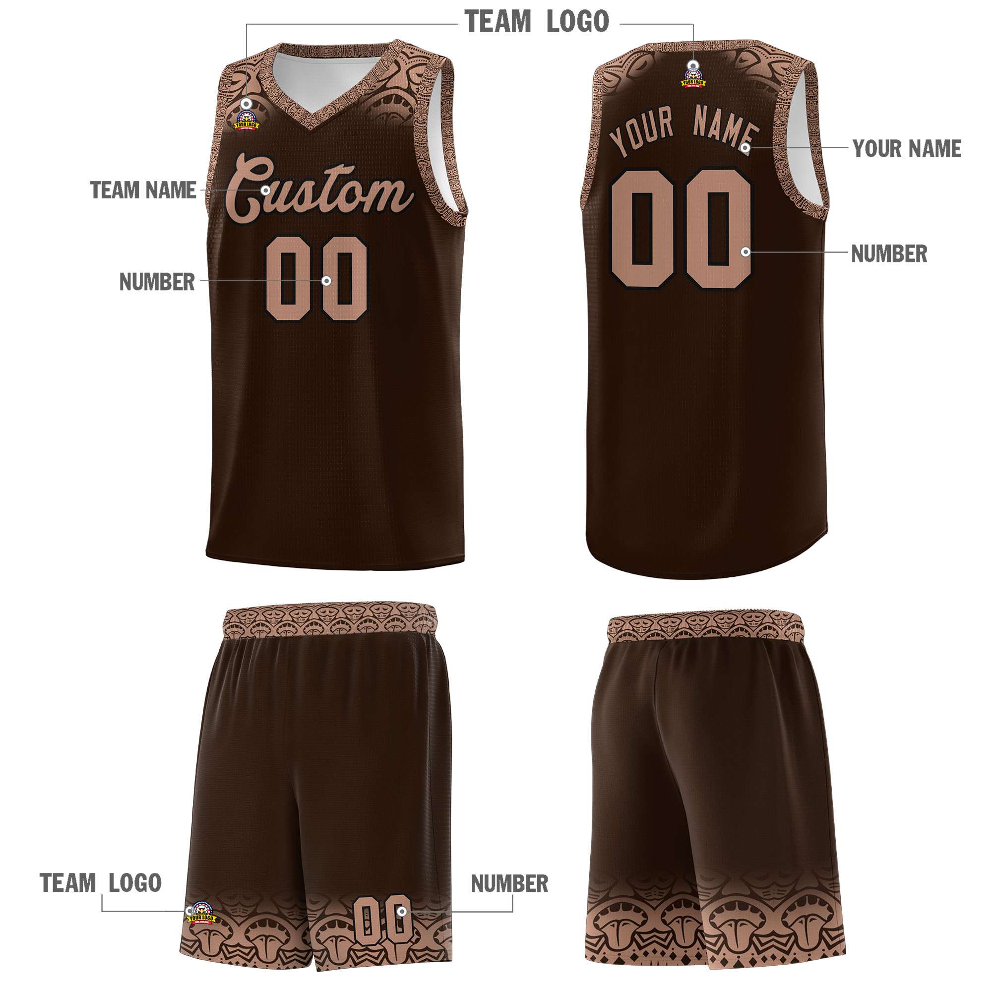 Custom Brown Teabrown Personalized Indians Print Kits Sports Uniform Basketball Jersey|KXKSHOP
