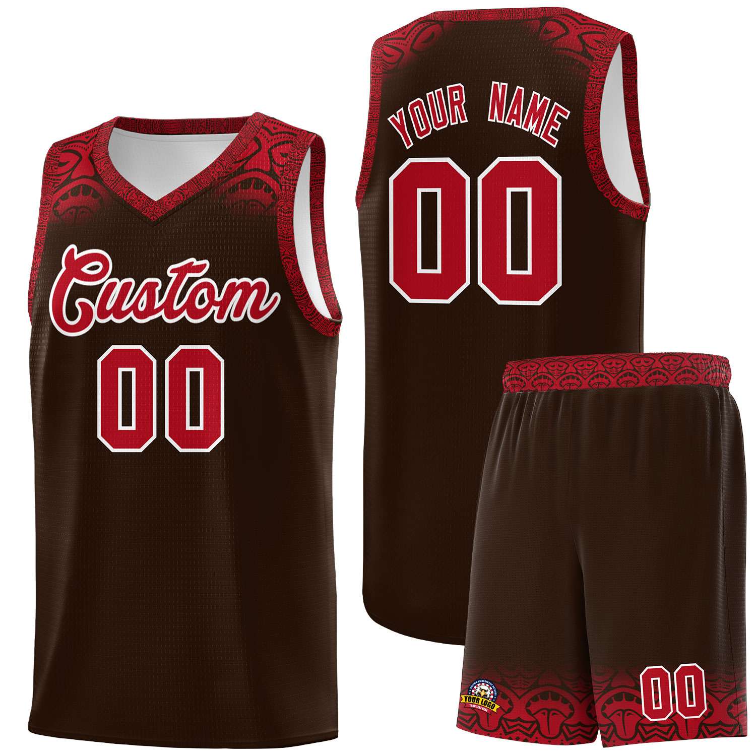 Custom Brown Red Personalized Indians Print Kits Sports Uniform Basketball Jersey|KXKSHOP