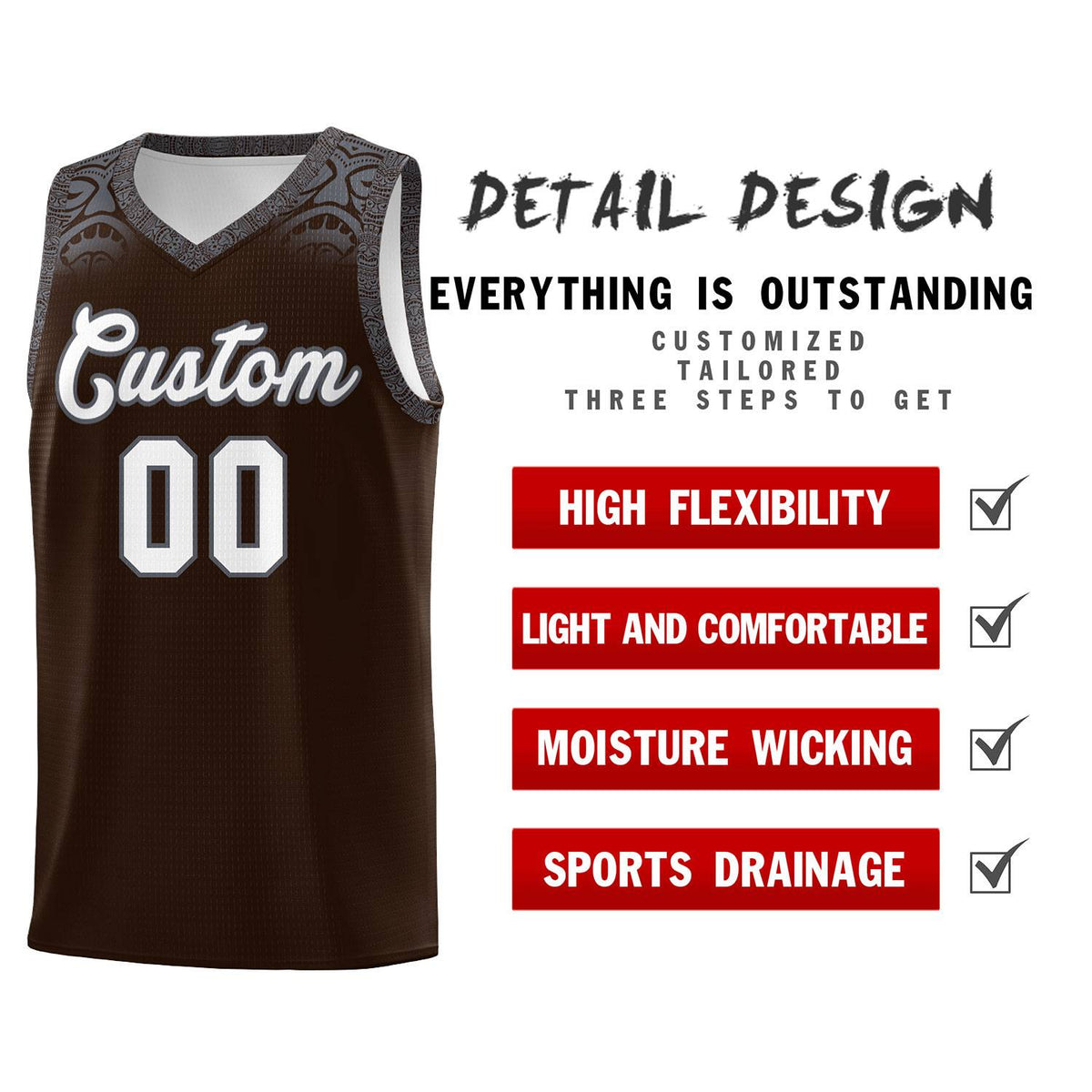 Custom Brown Dark Gray Personalized Indians Print Kits Sports Uniform Basketball Jersey|KXKSHOP