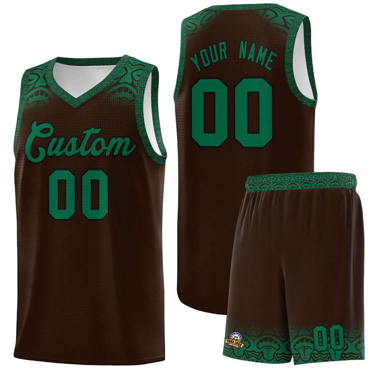 Custom Brown Kelly Green Personalized Indians Print Kits Sports Uniform Basketball Jersey|KXKSHOP