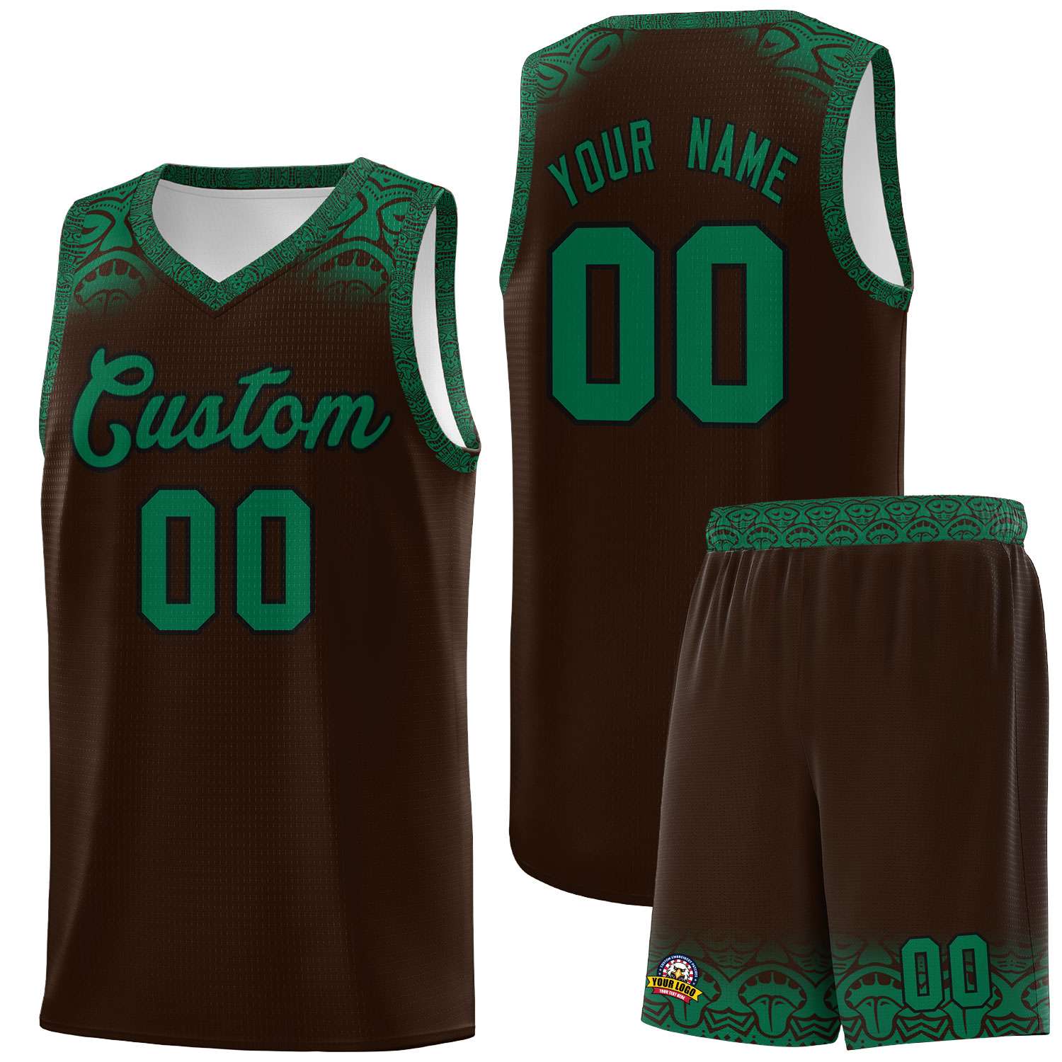 Custom Brown Kelly Green Personalized Indians Print Kits Sports Uniform Basketball Jersey|KXKSHOP