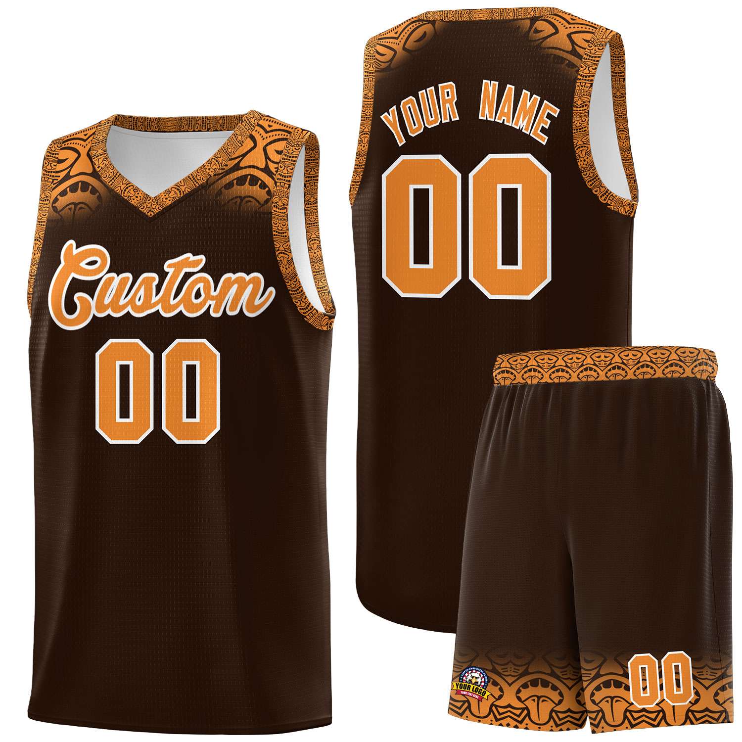 Custom Brown Orange Personalized Indians Print Kits Sports Uniform Basketball Jersey|KXKSHOP