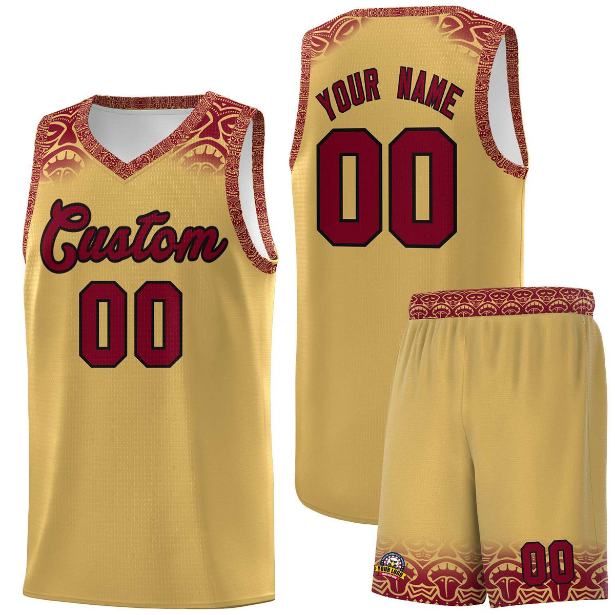 Custom Khaki Crimson Personalized Indians Print Kits Sports Uniform Basketball Jersey|KXKSHOP