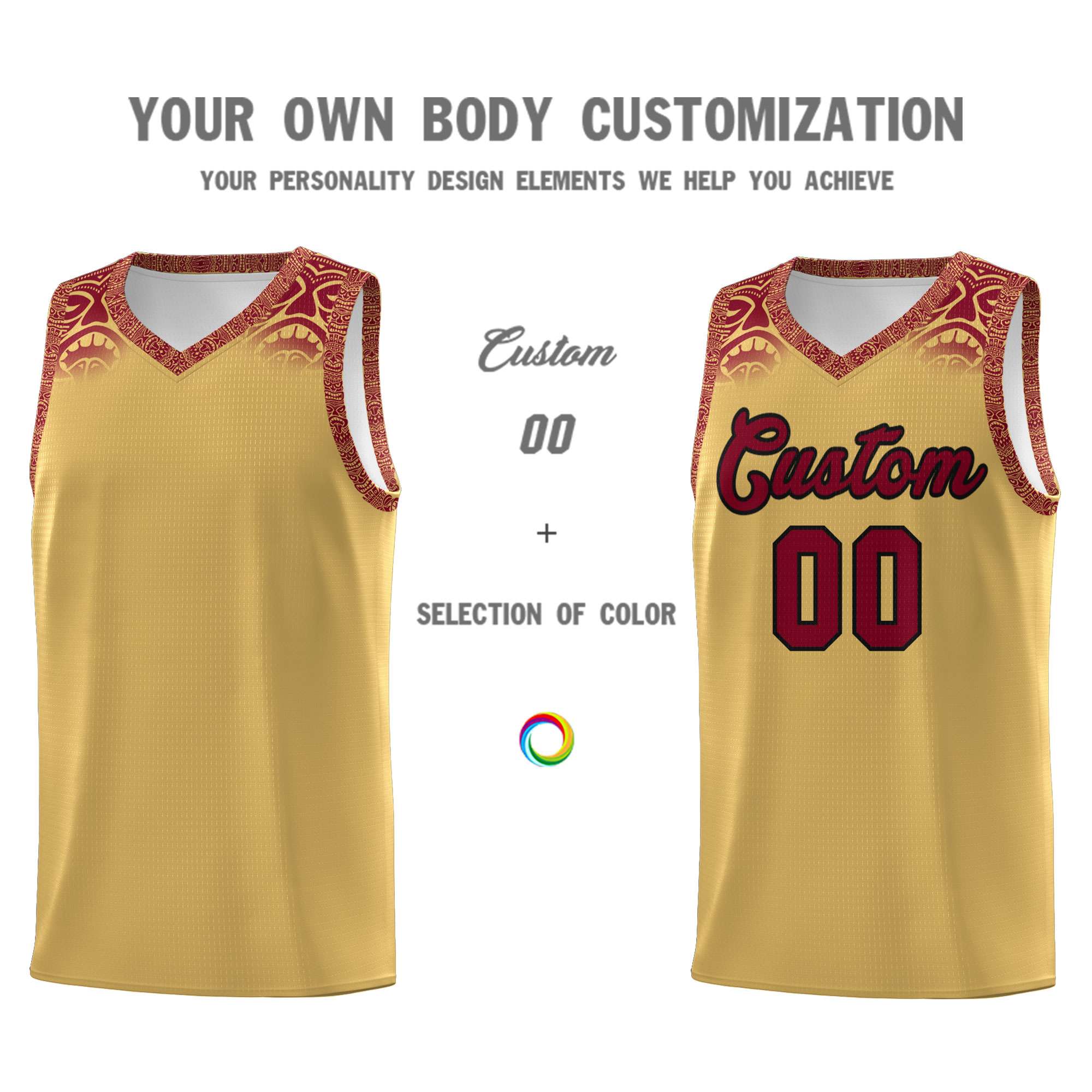 Custom Khaki Crimson Personalized Indians Print Kits Sports Uniform Basketball Jersey|KXKSHOP