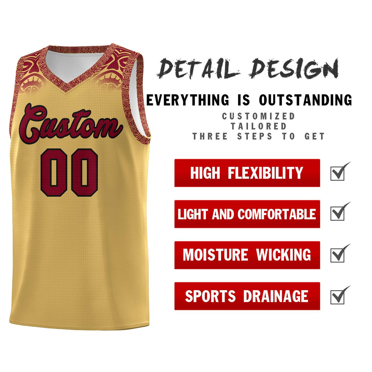Custom Khaki Crimson Personalized Indians Print Kits Sports Uniform Basketball Jersey|KXKSHOP