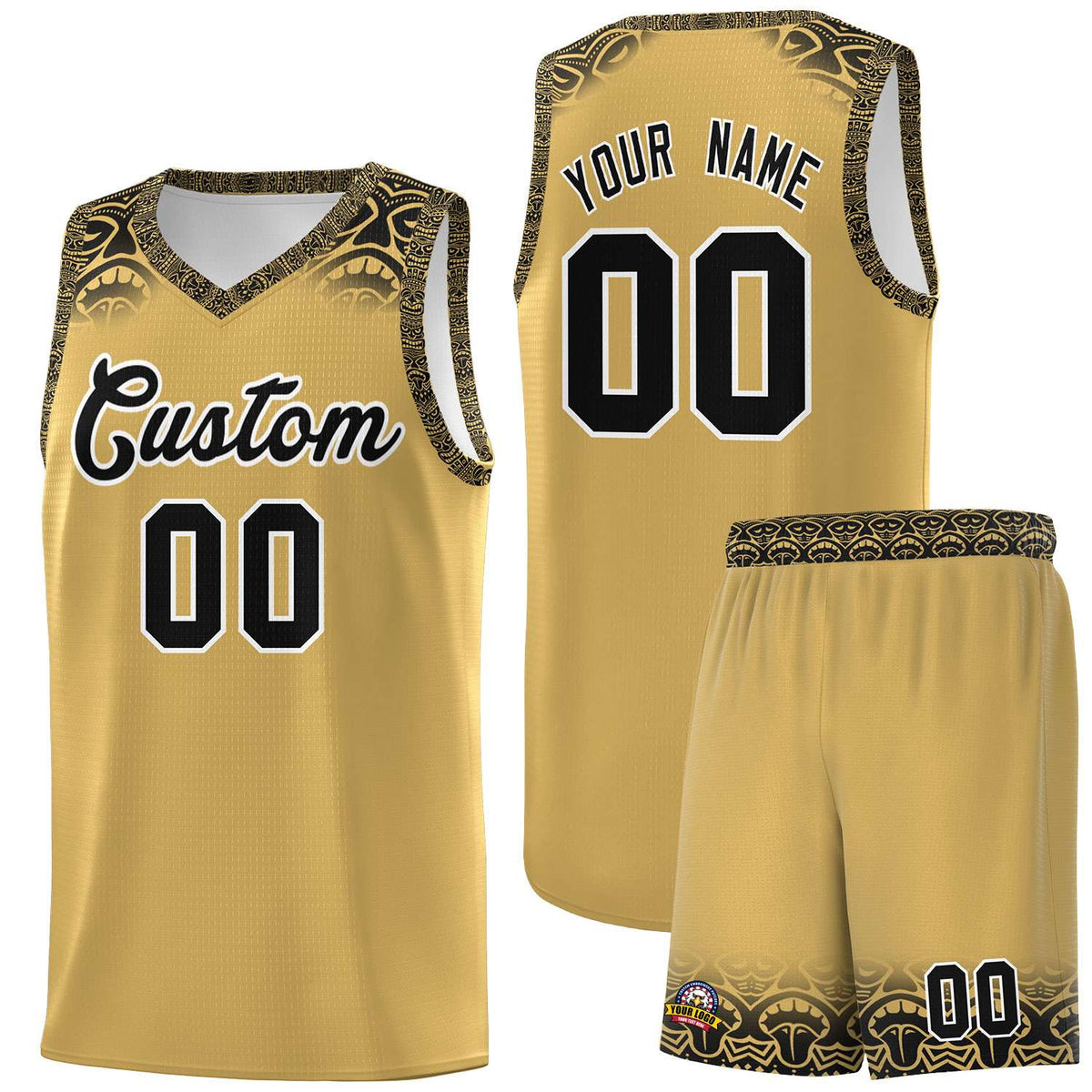 Custom Khaki Black Personalized Indians Print Kits Sports Uniform Basketball Jersey|KXKSHOP