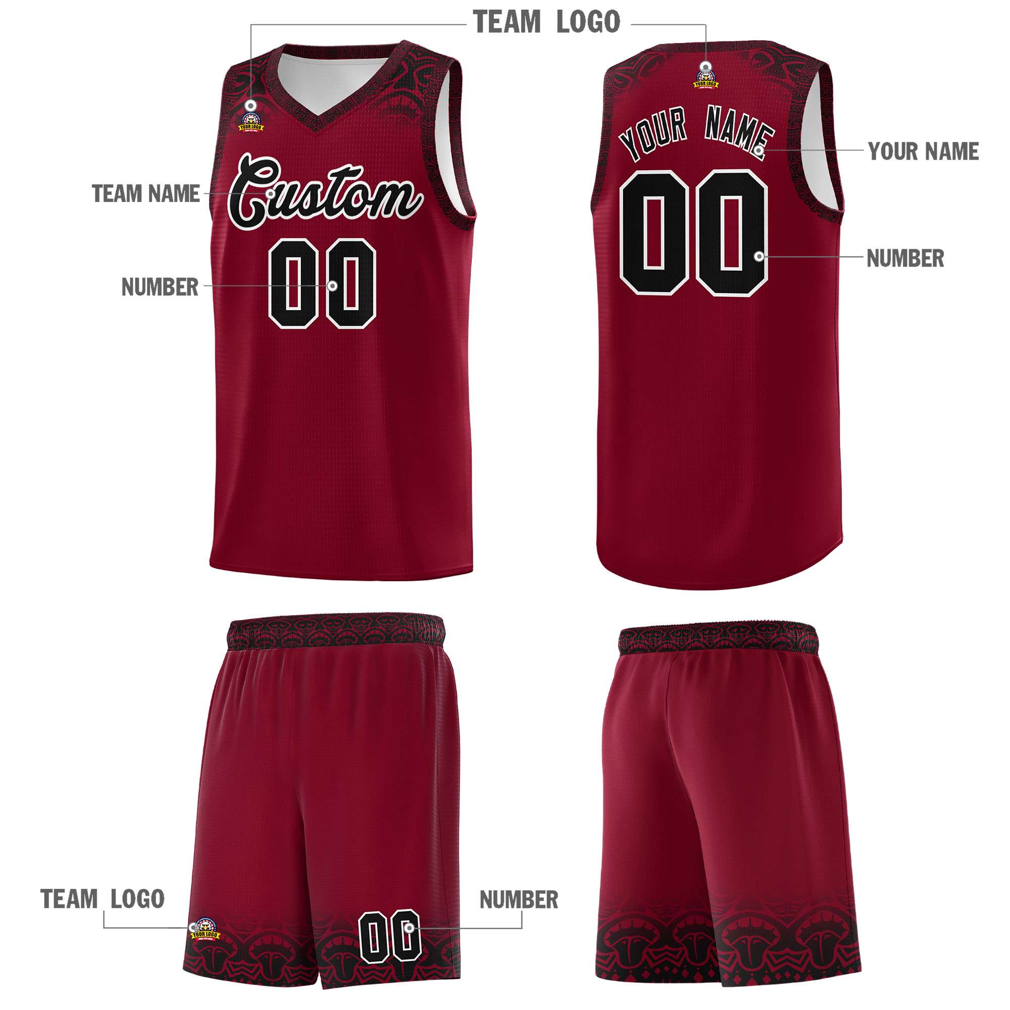 Custom Crimson Black Personalized Indians Print Kits Sports Uniform Basketball Jersey|KXKSHOP