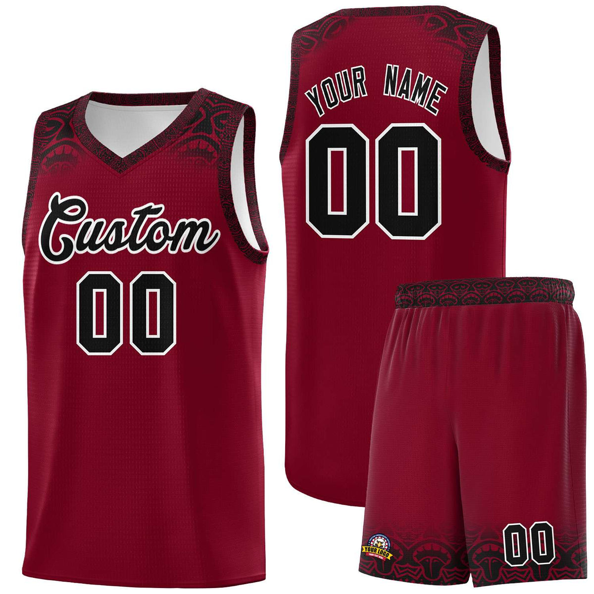 Custom Crimson Black Personalized Indians Print Kits Sports Uniform Basketball Jersey|KXKSHOP