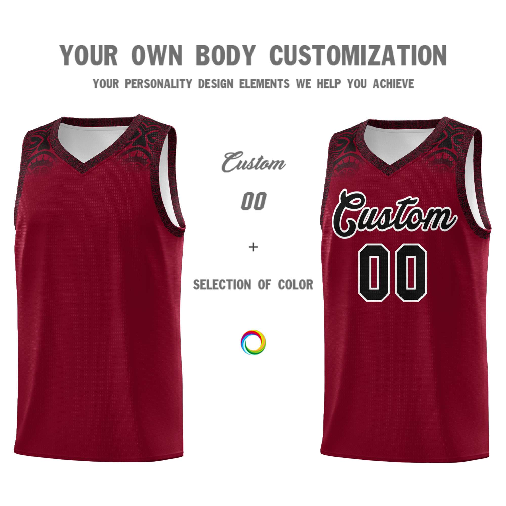 Custom Crimson Black Personalized Indians Print Kits Sports Uniform Basketball Jersey|KXKSHOP
