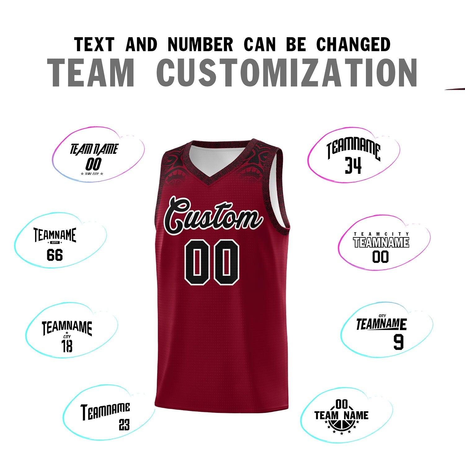 Custom Crimson Black Personalized Indians Print Kits Sports Uniform Basketball Jersey|KXKSHOP