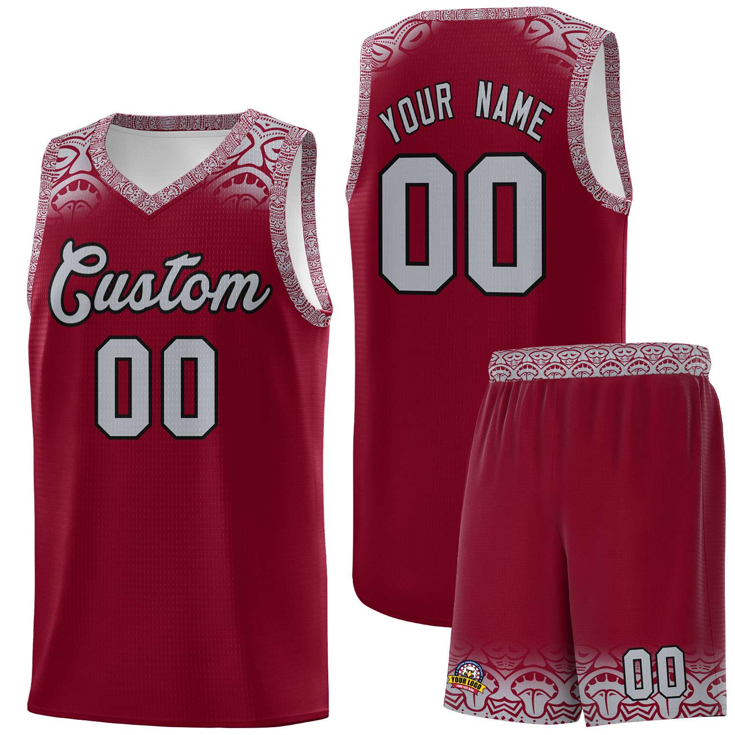 Custom Crimson Gray Personalized Indians Print Kits Sports Uniform Basketball Jersey|KXKSHOP