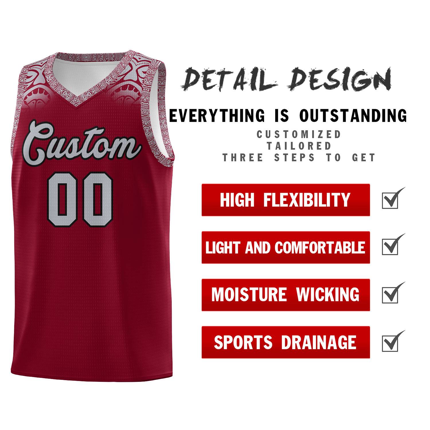Custom Crimson Gray Personalized Indians Print Kits Sports Uniform Basketball Jersey|KXKSHOP