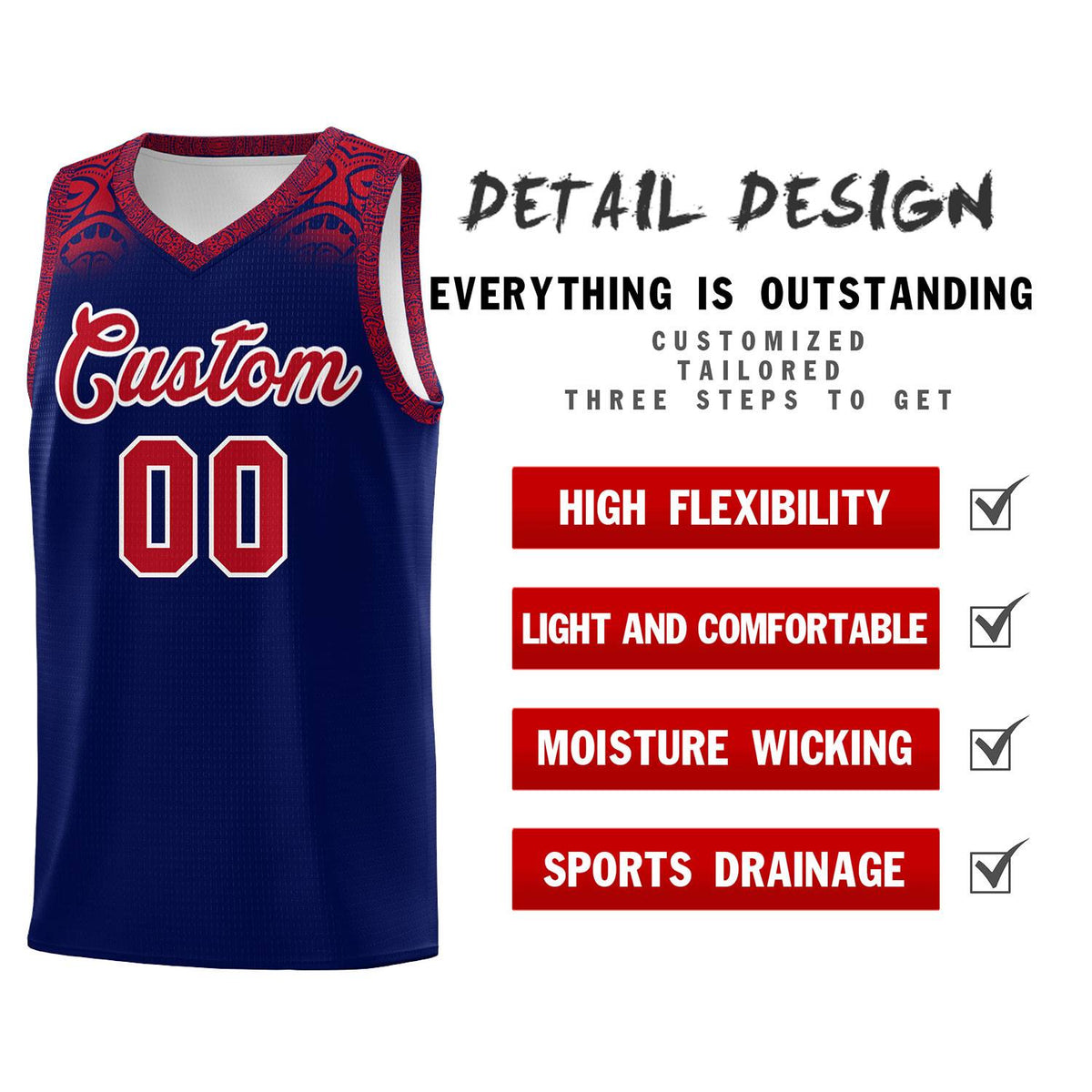 Custom Royal Red Personalized Indians Print Kits Sports Uniform Basketball Jersey|KXKSHOP