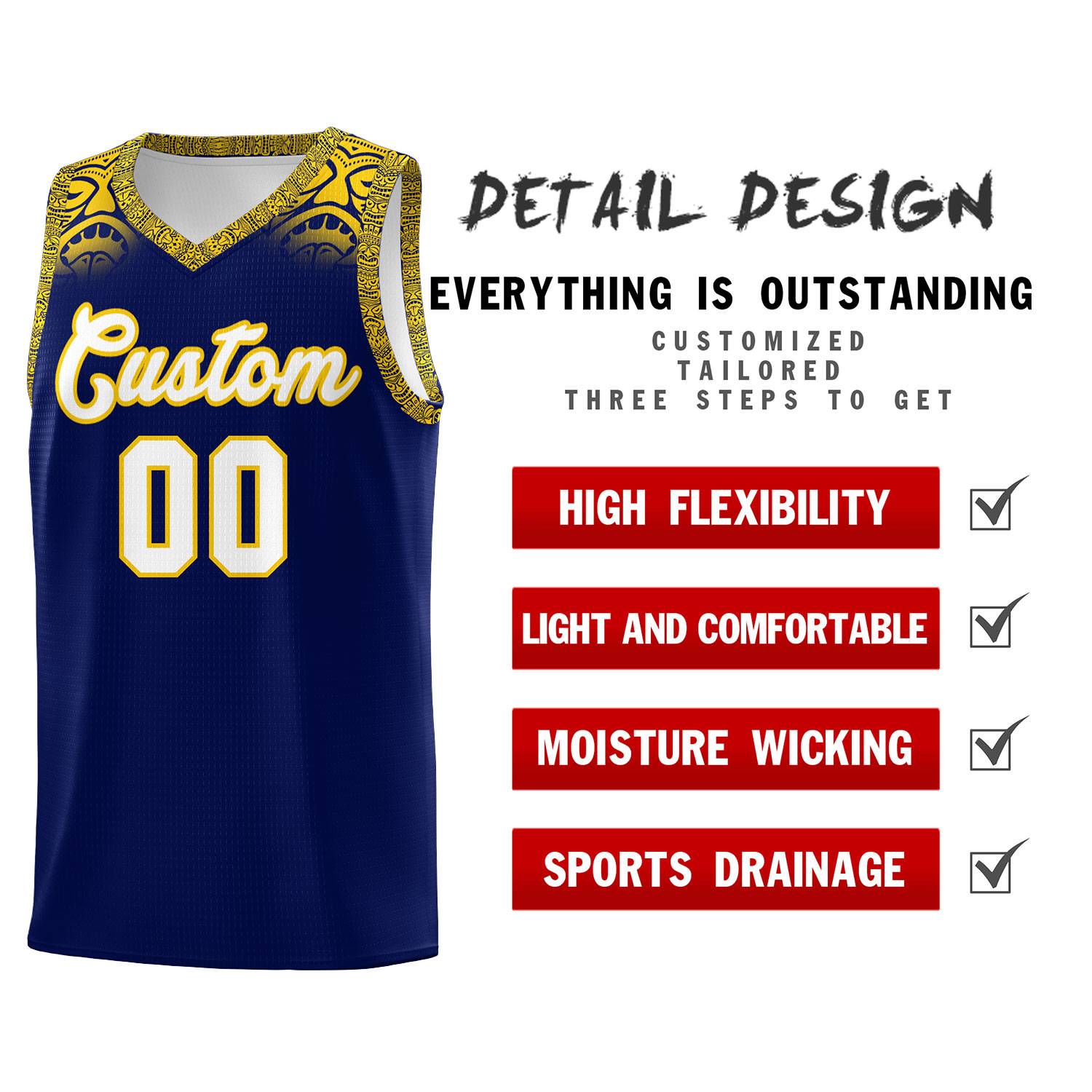 Custom Royal Gold Personalized Indians Print Kits Sports Uniform Basketball Jersey|KXKSHOP
