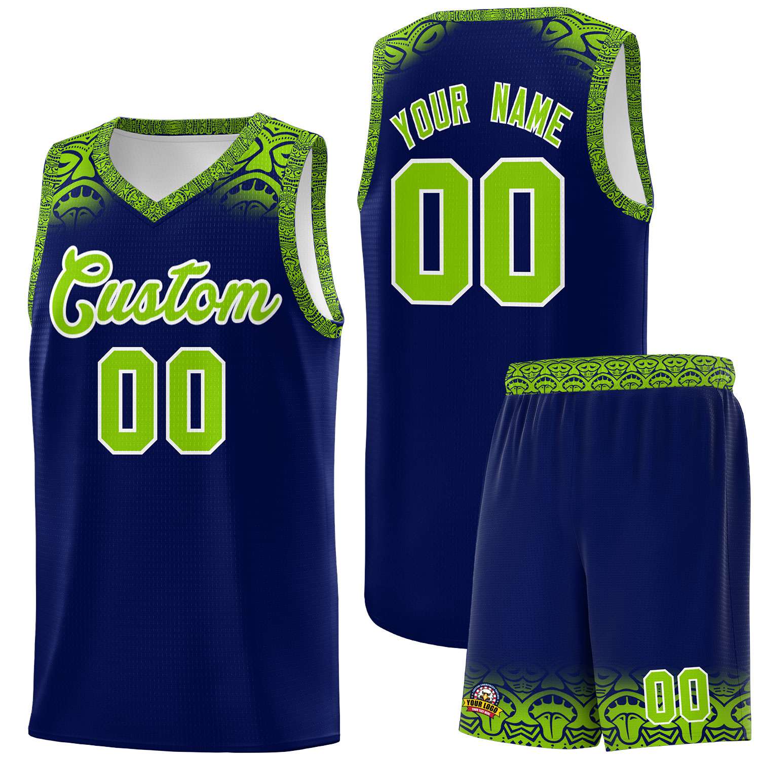 Custom Royal Neon Green Personalized Indians Print Kits Sports Uniform Basketball Jersey|KXKSHOP