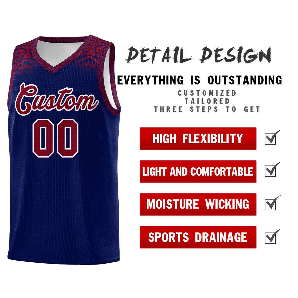 Custom Royal Crimson Personalized Indians Print Kits Sports Uniform Basketball Jersey|KXKSHOP