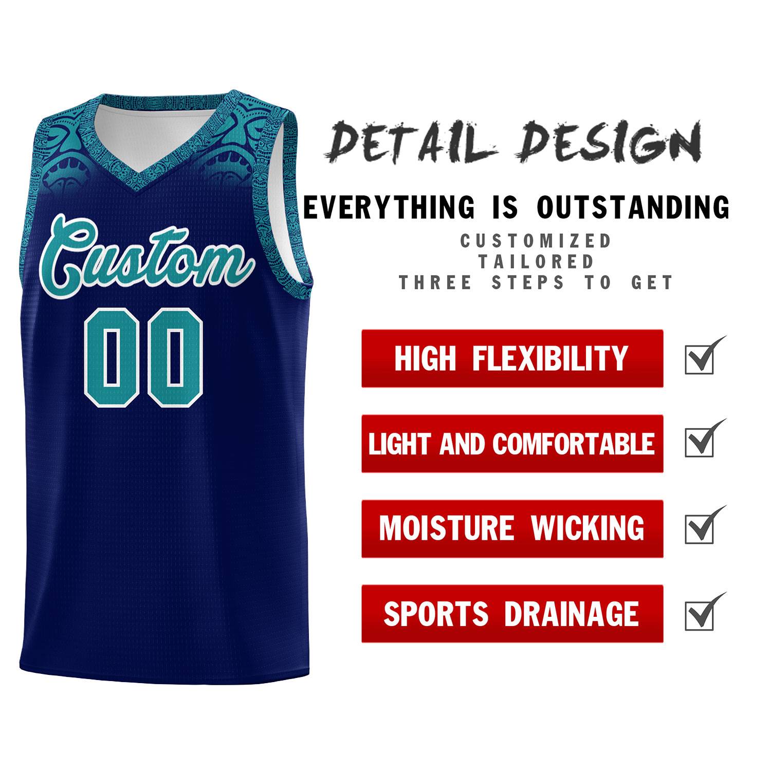 Custom Royal Aqua Personalized Indians Print Kits Sports Uniform Basketball Jersey|KXKSHOP
