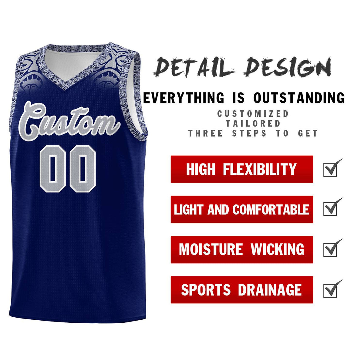 Custom Royal Gray Personalized Indians Print Kits Sports Uniform Basketball Jersey|KXKSHOP