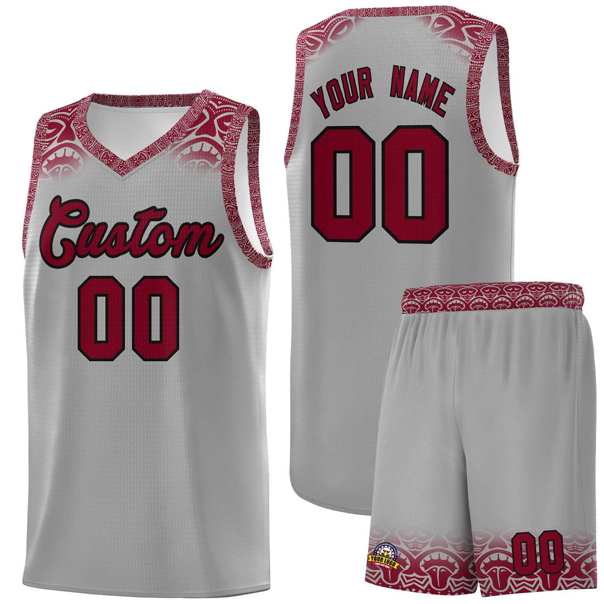 Custom Gray Crimson Personalized Indians Print Kits Sports Uniform Basketball Jersey|KXKSHOP