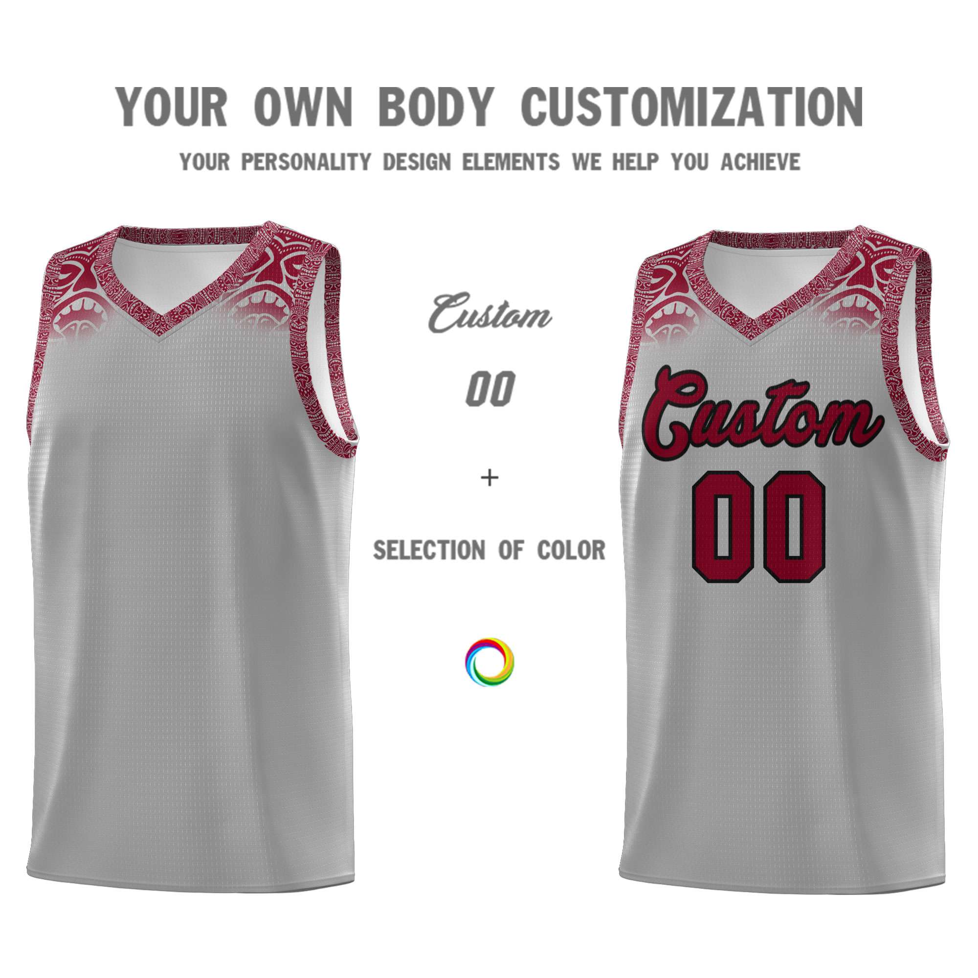 Custom Gray Crimson Personalized Indians Print Kits Sports Uniform Basketball Jersey|KXKSHOP