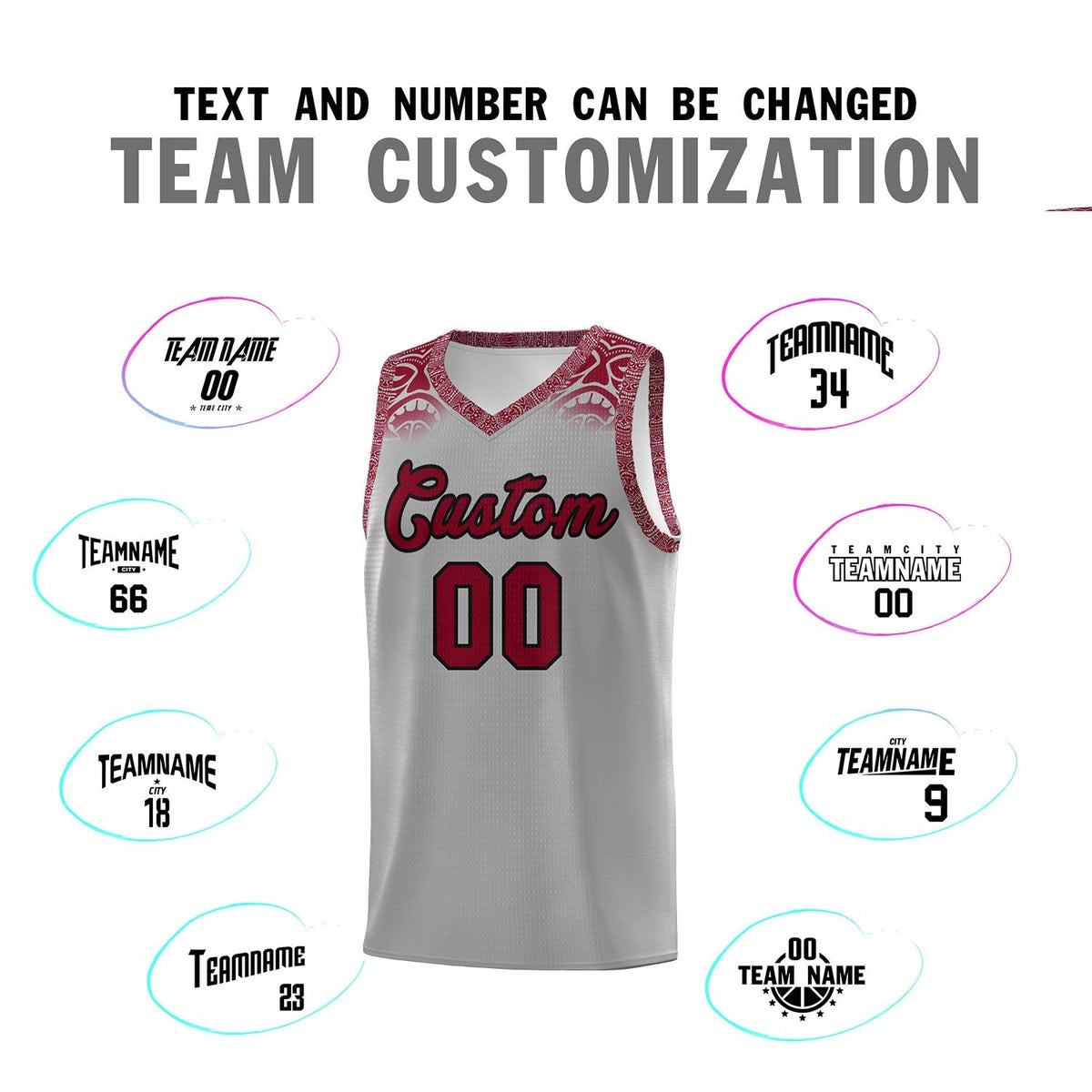 Custom Gray Crimson Personalized Indians Print Kits Sports Uniform Basketball Jersey|KXKSHOP