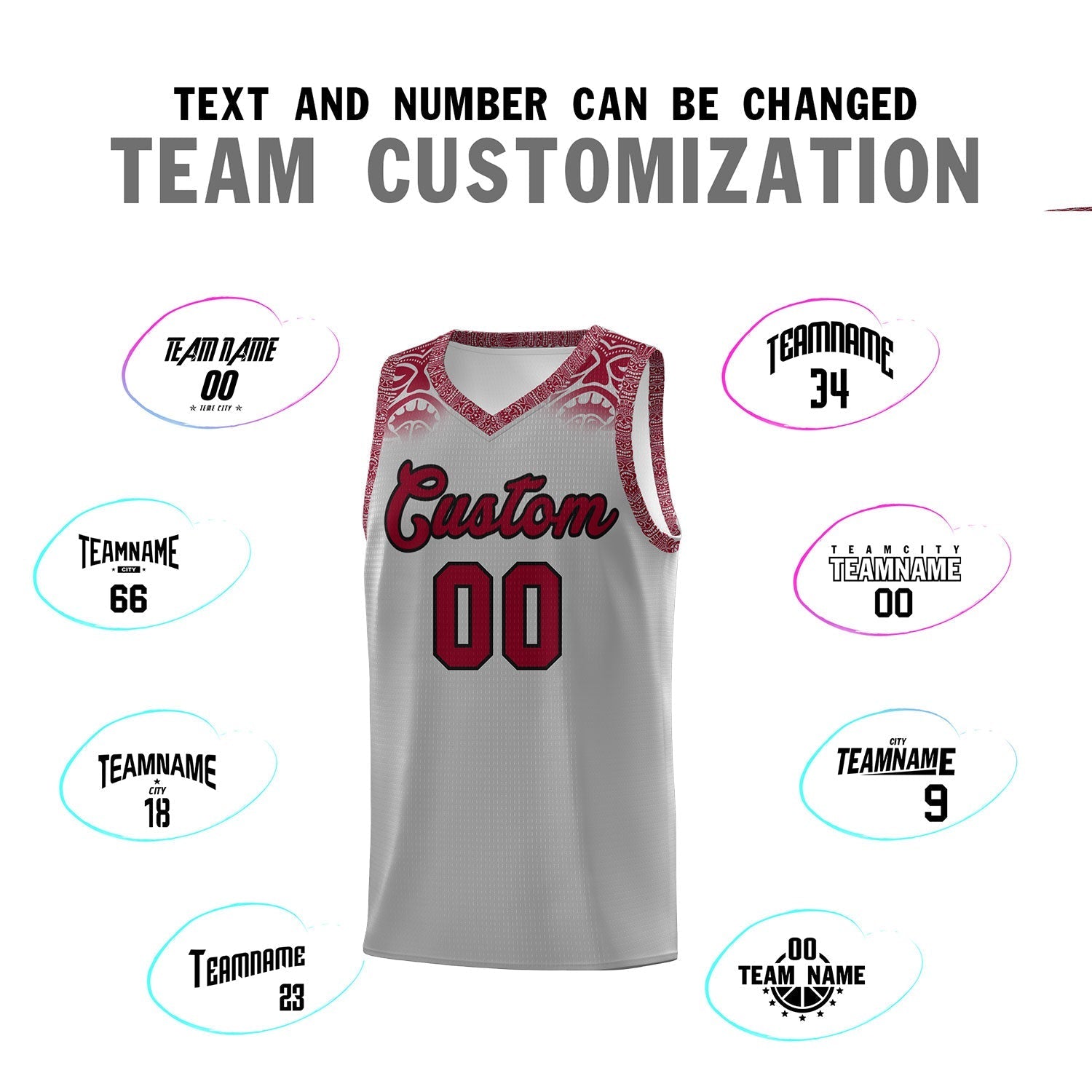 Custom Gray Crimson Personalized Indians Print Kits Sports Uniform Basketball Jersey|KXKSHOP