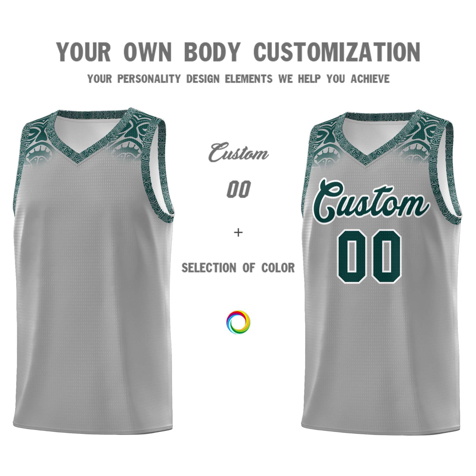 Custom Gray Midnight Green Personalized Indians Print Kits Sports Uniform Basketball Jersey|KXKSHOP