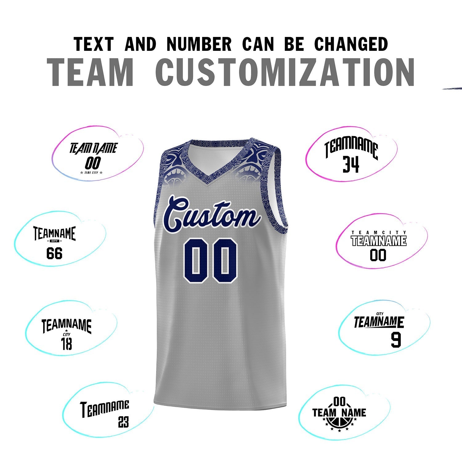 Custom Gray Royal Personalized Indians Print Kits Sports Uniform Basketball Jersey|KXKSHOP
