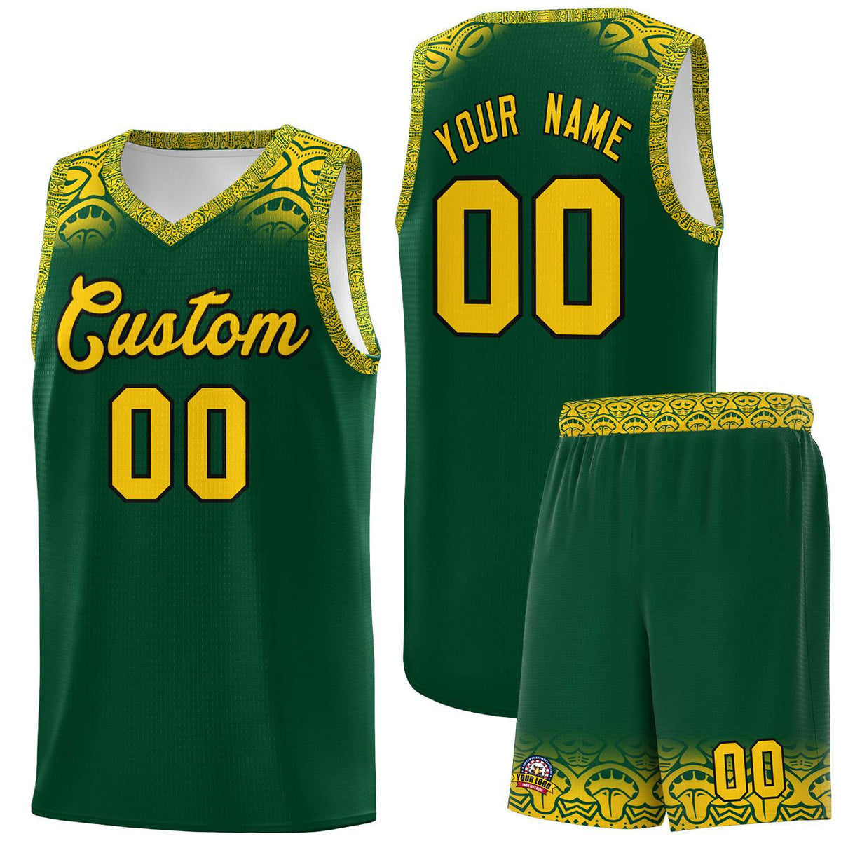 Custom Green Gold Personalized Indians Print Kits Sports Uniform Basketball Jersey|KXKSHOP