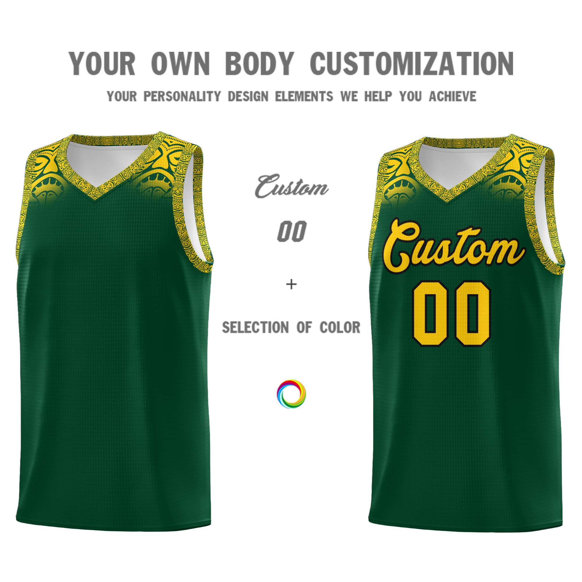 Custom Green Gold Personalized Indians Print Kits Sports Uniform Basketball Jersey|KXKSHOP