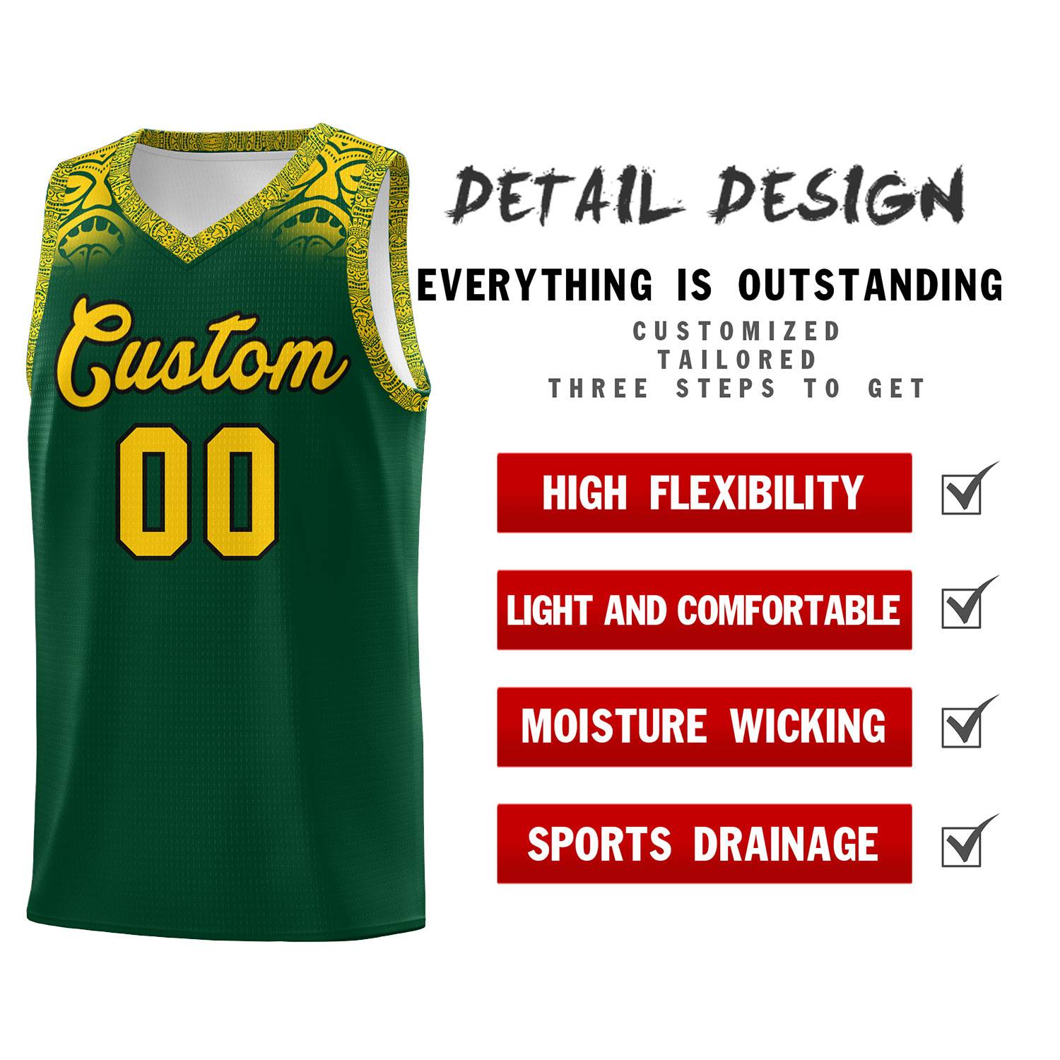 Custom Green Gold Personalized Indians Print Kits Sports Uniform Basketball Jersey|KXKSHOP